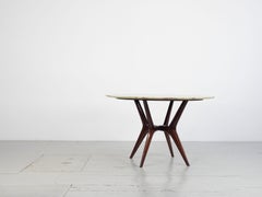 Italian Mid-Century Round Green Onyx Dining Table with Sculptural Wooden Base