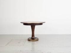 Round naval G. Pulitzer pedestal table in stained wood with brass details, 1940s