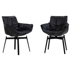 Pair of Black Leather Husk Swivel Armchairs by Patricia Urquiola for B&B Italia