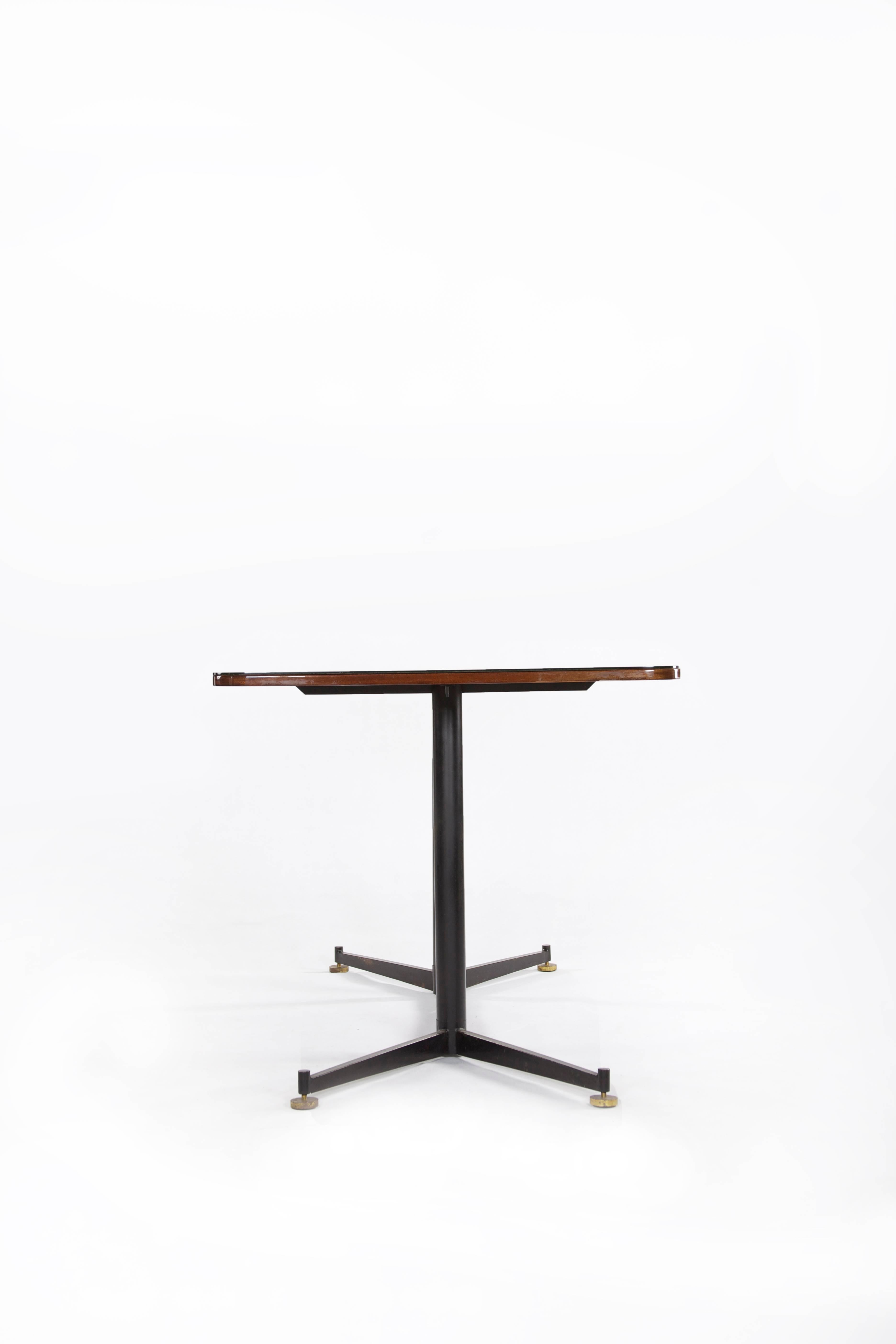 Italian Dining Table with Black Steel Legs and Glass Top, 1950s, Italy