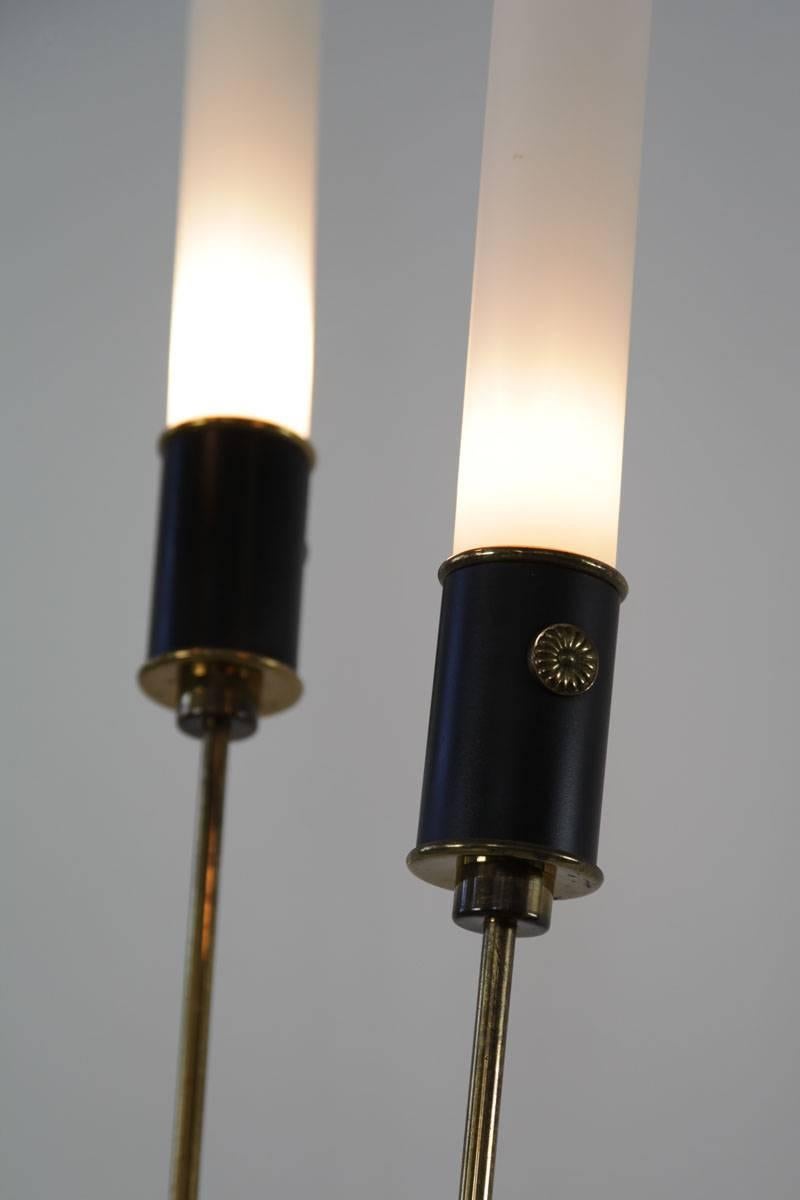 Stilnovo Italian Floor Lamp with Three Slim Opaline Glasstubes, 1950s In Good Condition For Sale In Wolfurt, AT