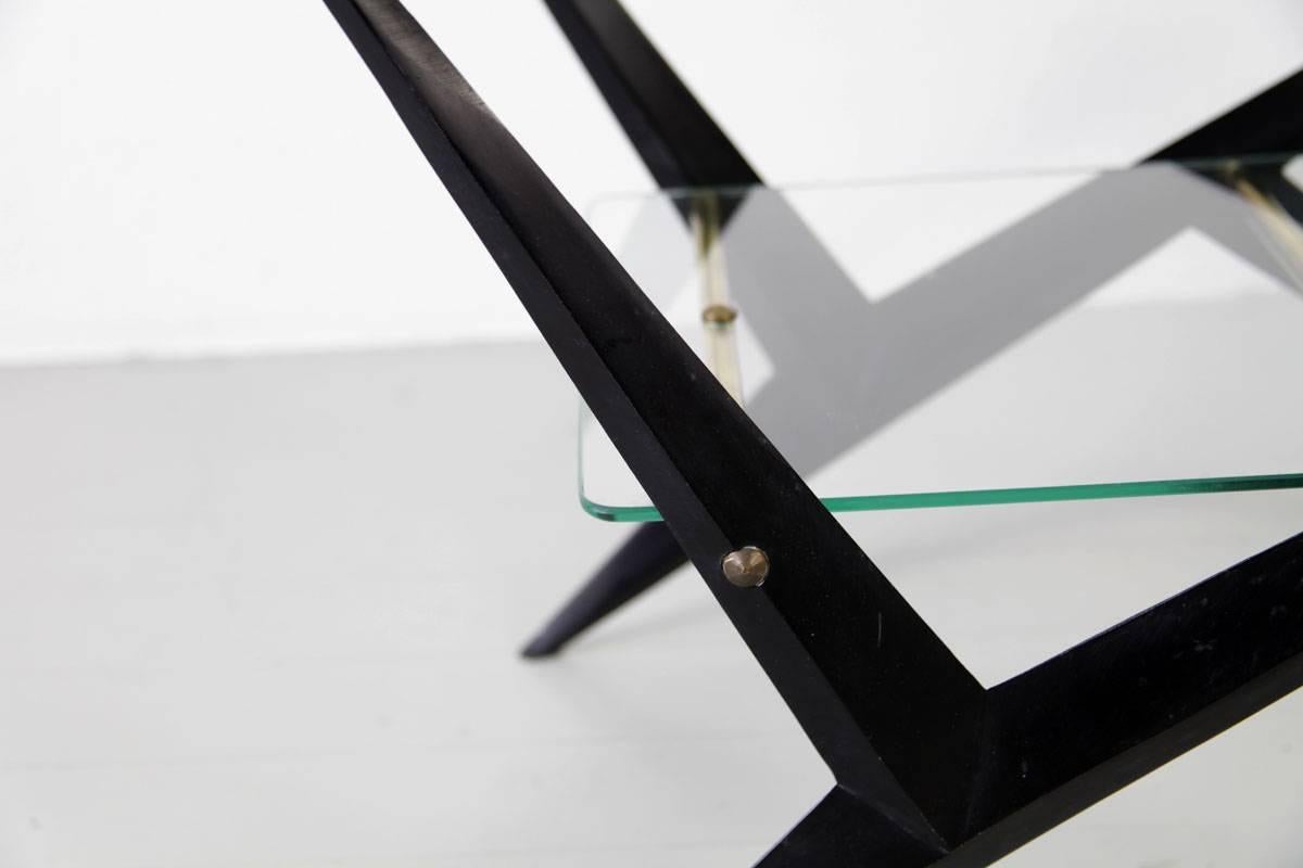 Giuseppe Ostuni Italian Black Lacquered Iron Glass Side Table with brass, 1950s 2