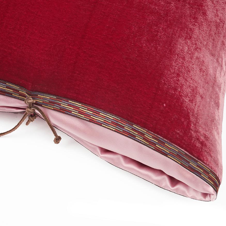 A luxury handmade decorative throw pillow made of solid silk and rayon velvet, great for adding rich color and comfort to any contemporary living room, bedroom, or lounge. Silk velvet is high quality fabric with a soft, lush pile and a lustrous