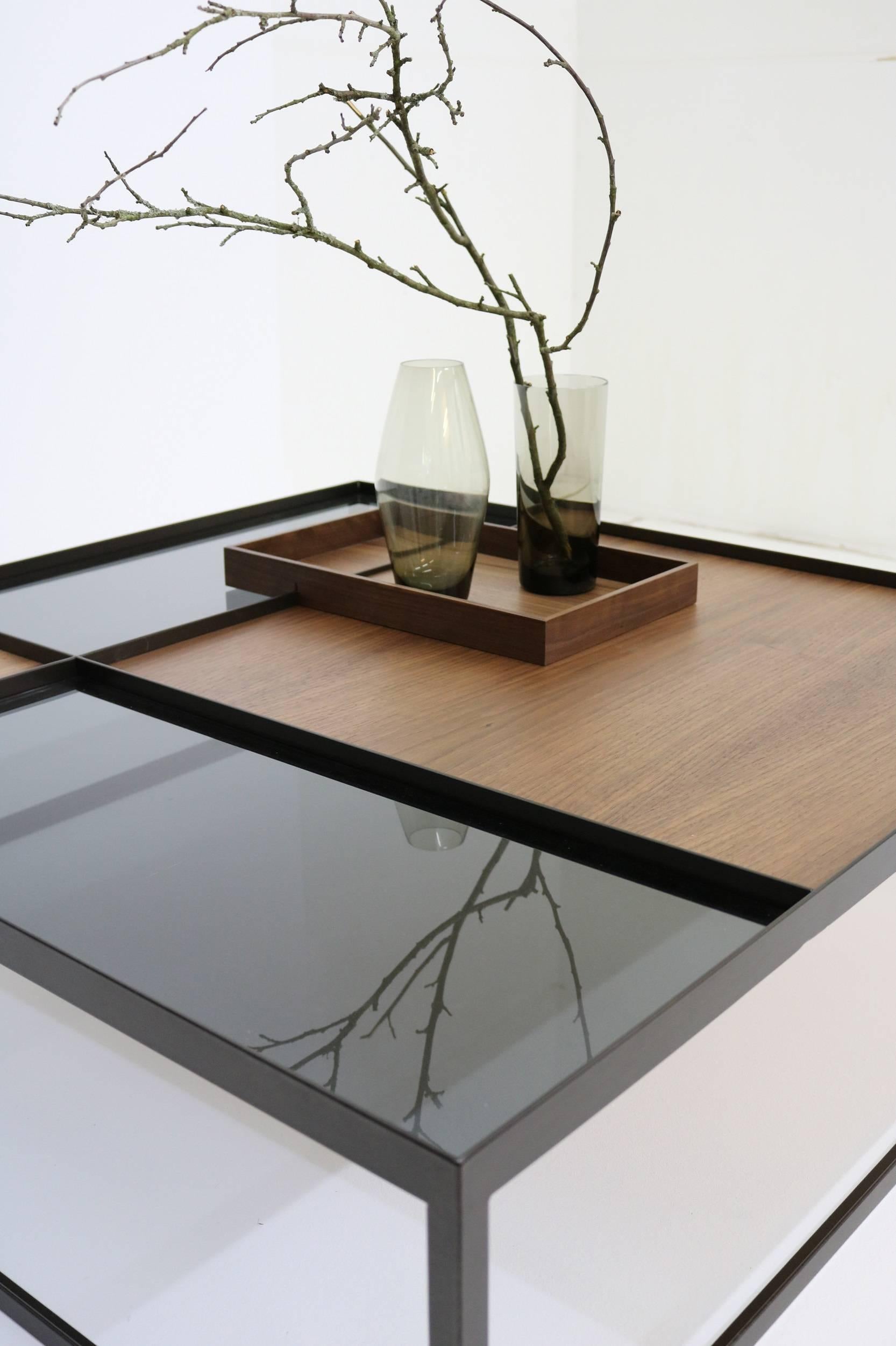 Coffee Table Q4 Bronze Walnut Glass Contemporary  Handcrafted Customizable   In New Condition For Sale In Wietze, DE
