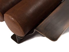Zhinü Daybed Contemporary Patinated Bronze American Bison Leather Upholstery