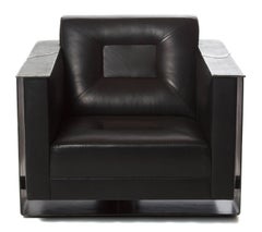 Domito Club Chair Upholstered Leather Cast Bronze Armrests Steel Contemporary