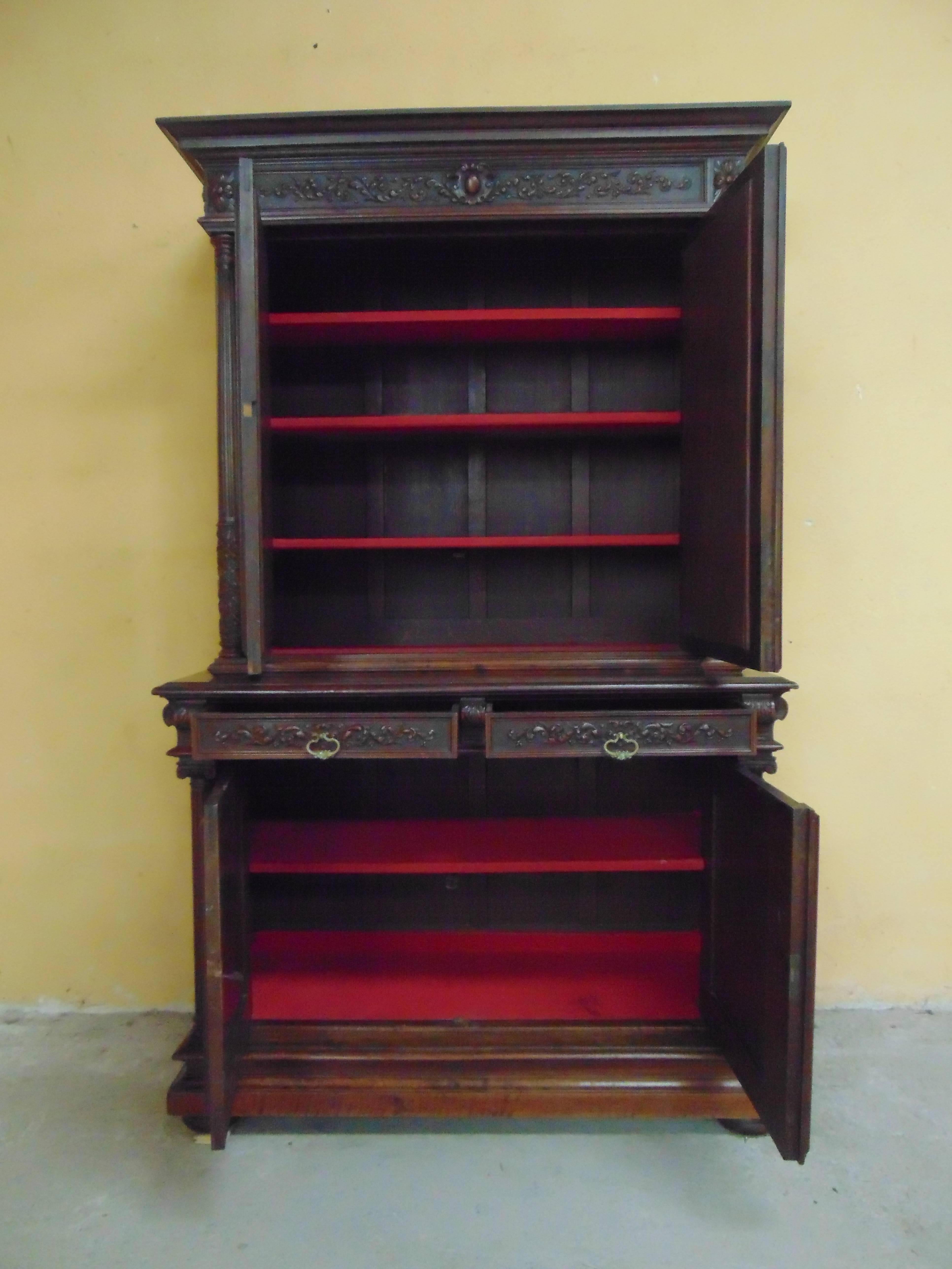 Bookcase hand carved , circa 1890 For Sale 2
