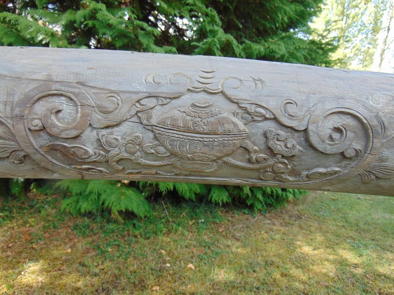 Elm Beam, Chinese Carved Temple, circa 1800 For Sale