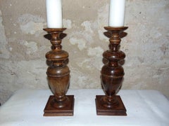 Candlesticks 19th Century Walnut Woodturning
