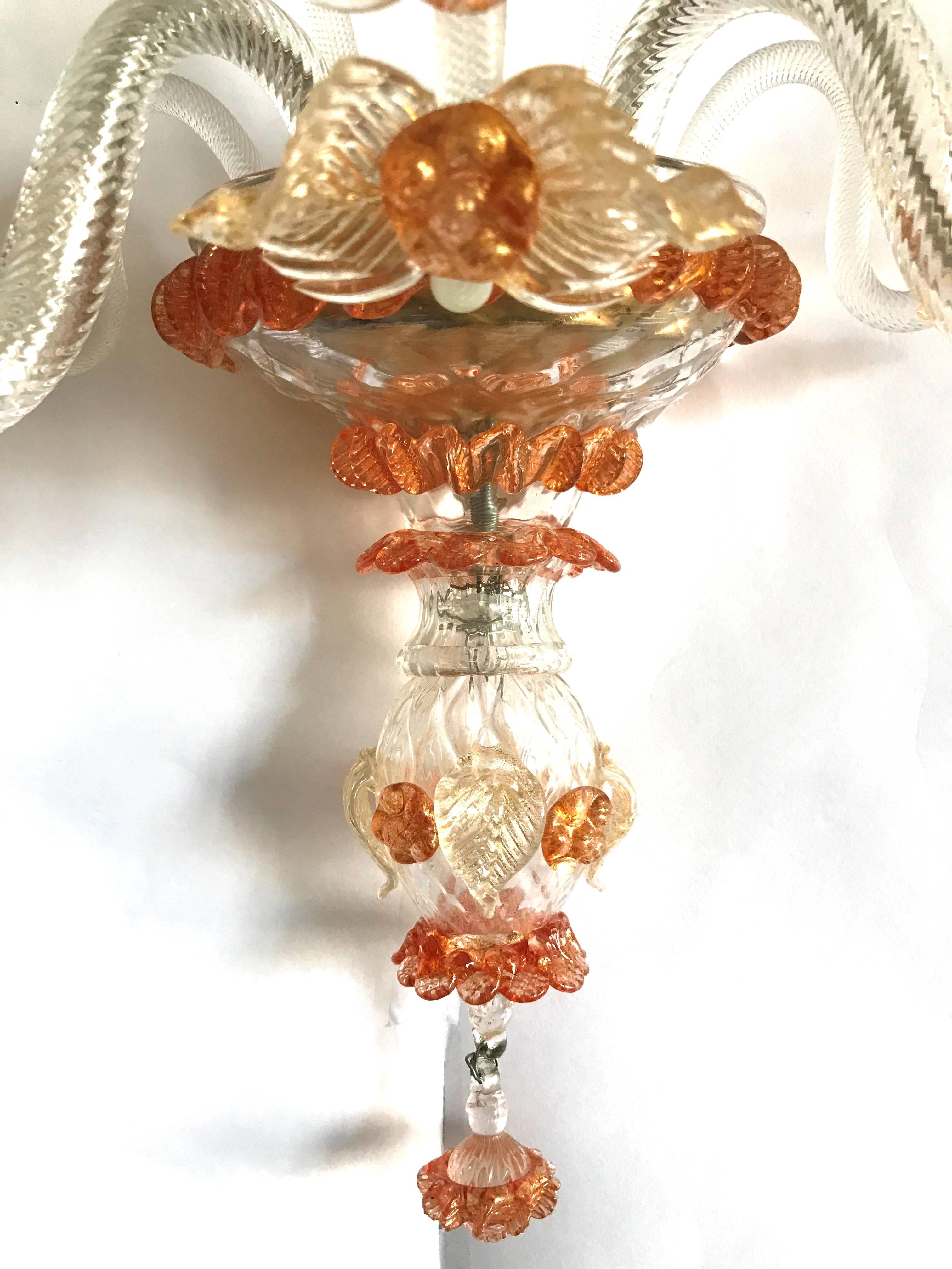 Mid-20th Century Pair of Venetian Glass Sconces, circa 1930 For Sale