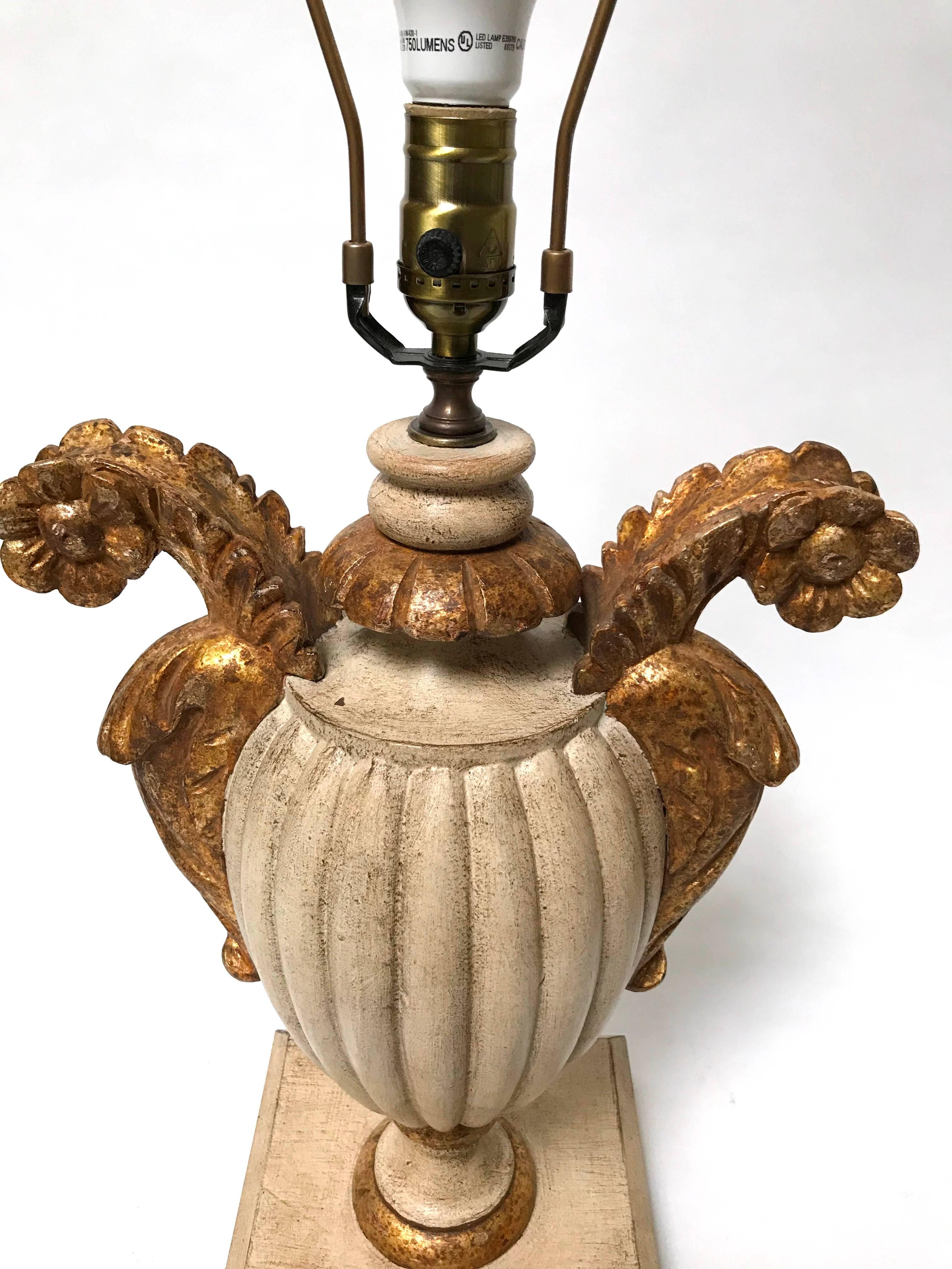 20th Century Pair of Italian Carved Wood Lamps from the 1930s, UL Wired For Sale