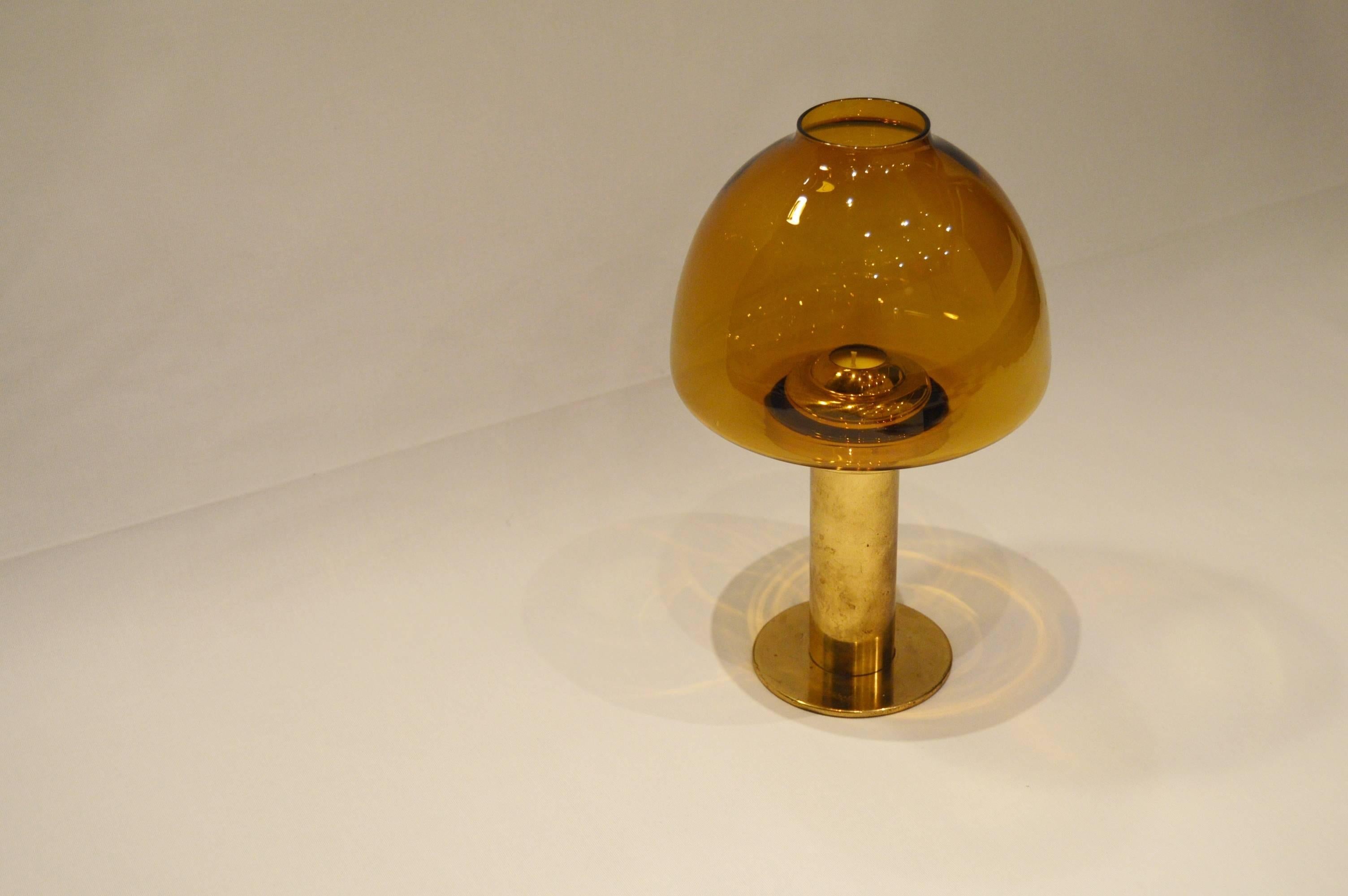 Scandinavian Modern Elegant Brass and Glass L102/27 Candlestick from Hans-Agne Jakobsson, Markaryd For Sale