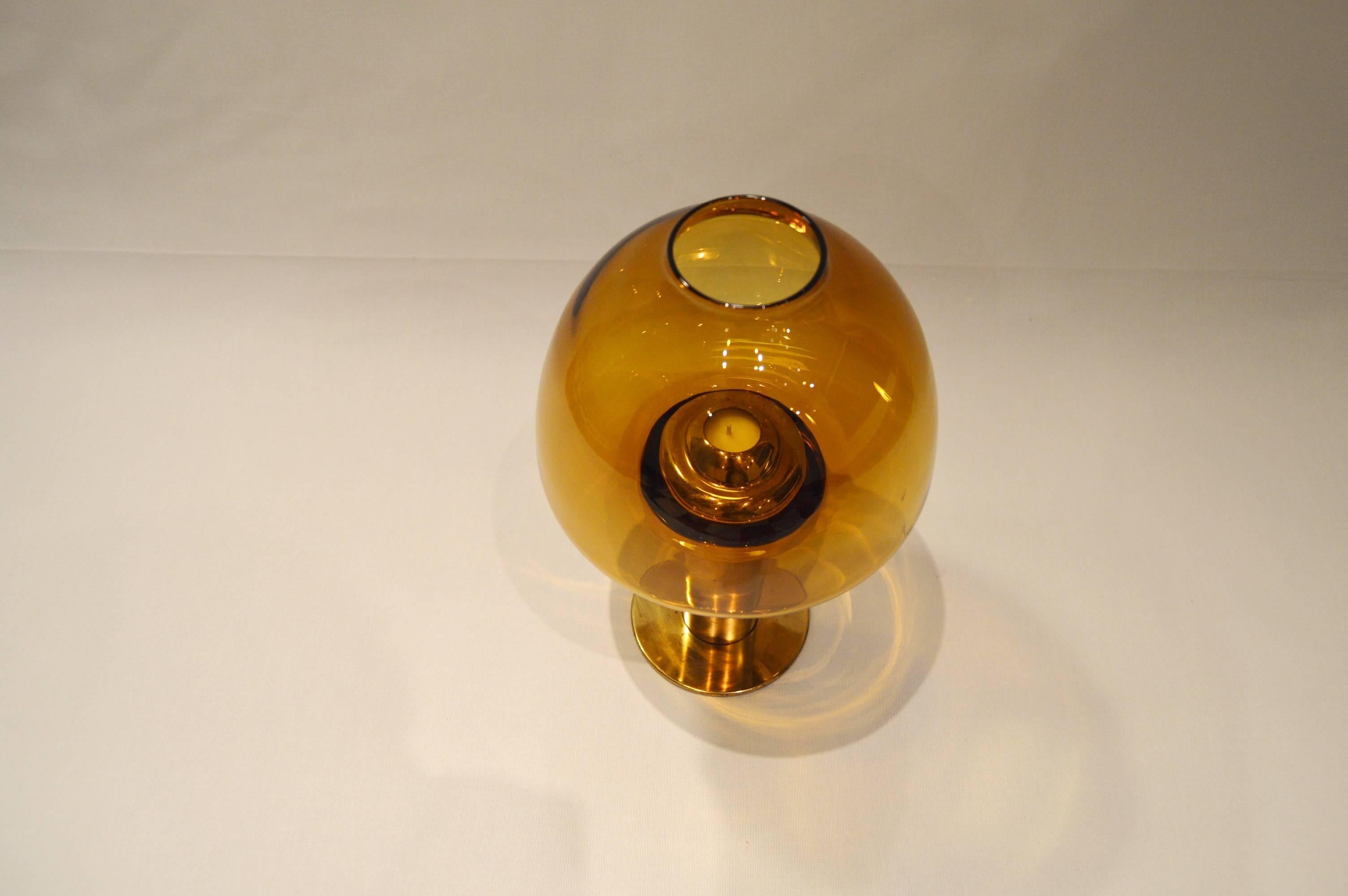 Swedish Elegant Brass and Glass L102/27 Candlestick from Hans-Agne Jakobsson, Markaryd For Sale