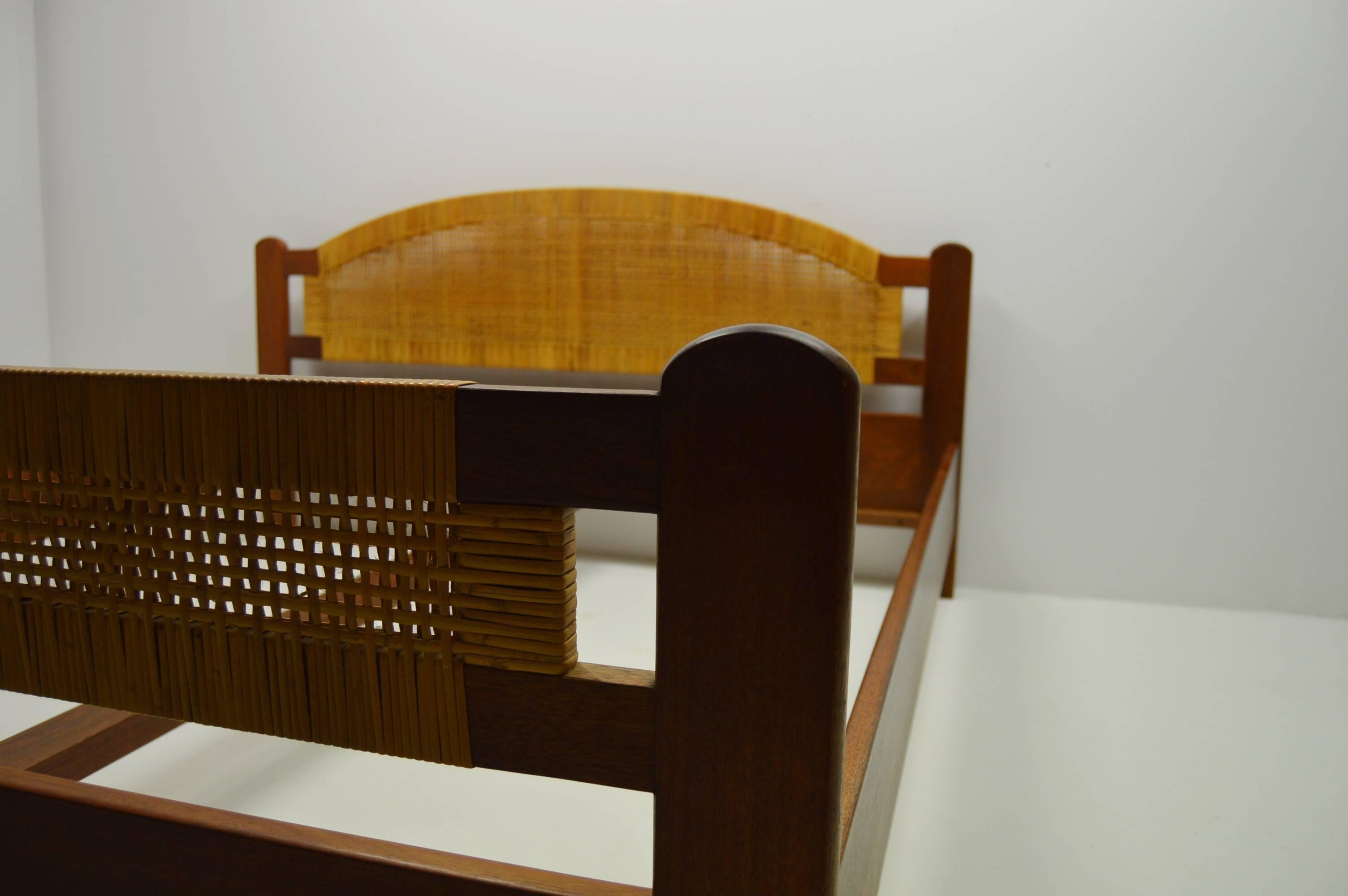 Danish Teak and Rattan Double Bedframe from circa 1960s For Sale 2