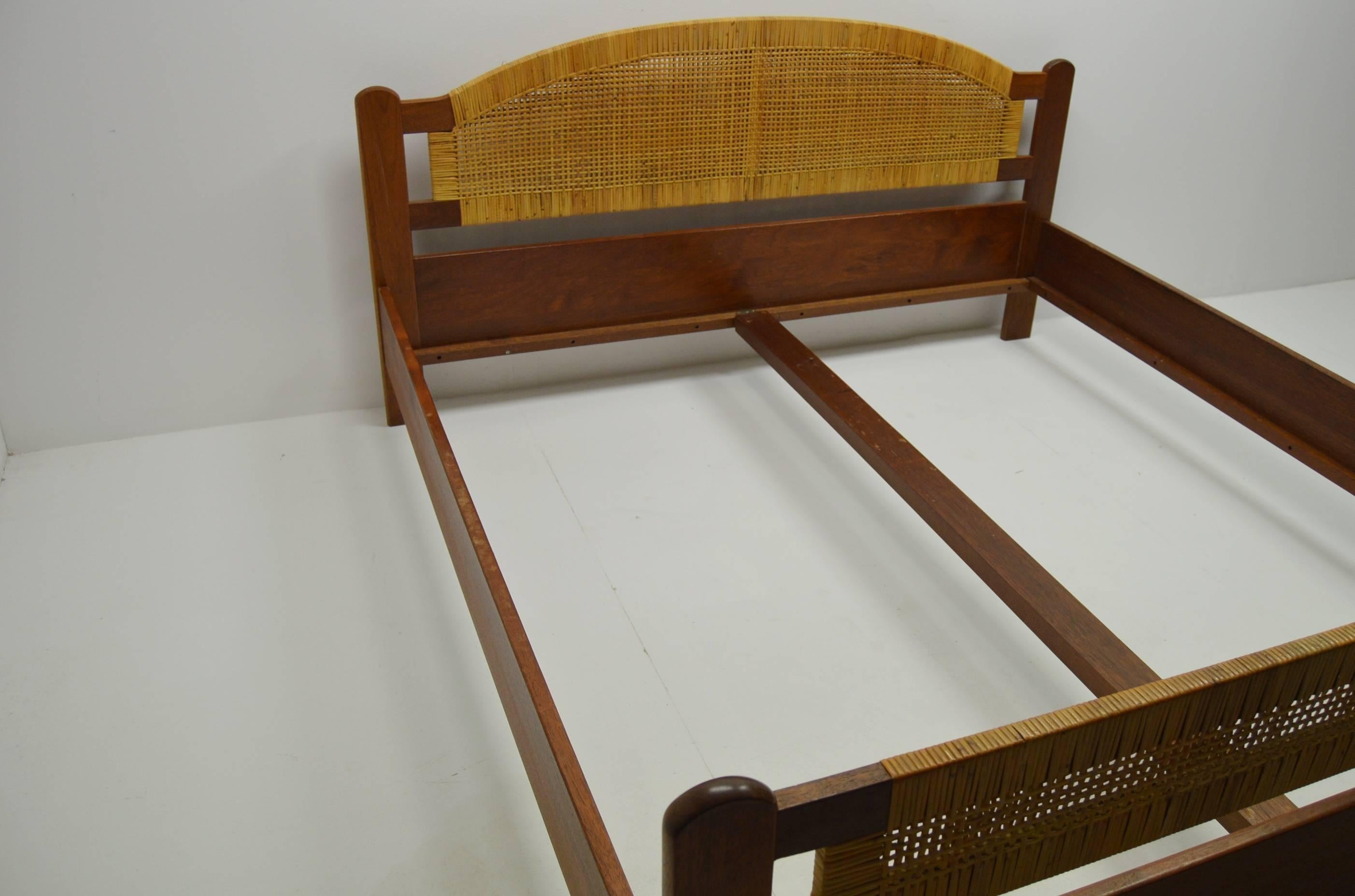 Danish Teak and Rattan Double Bedframe from circa 1960s For Sale 1