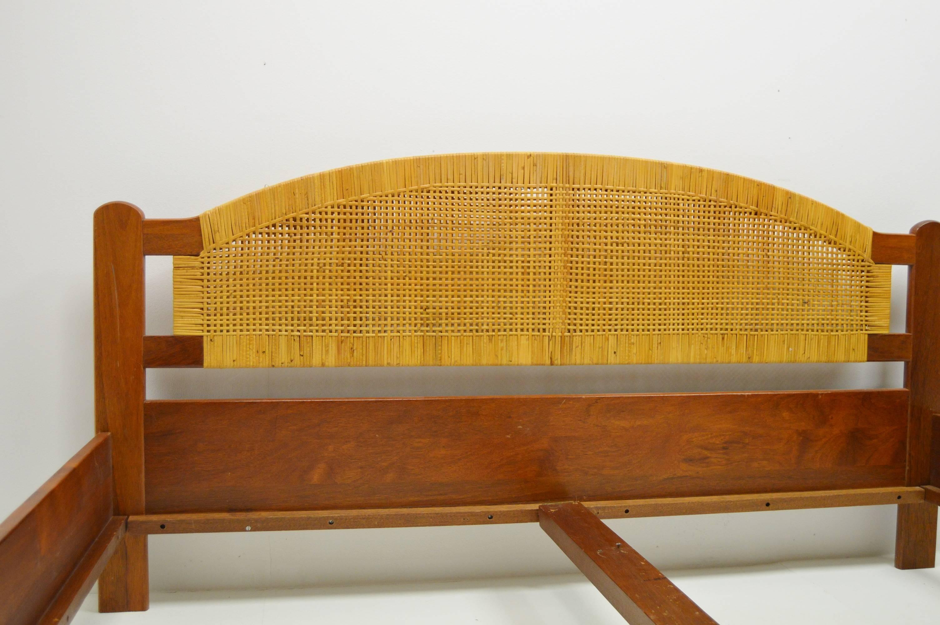 20th Century Danish Teak and Rattan Double Bedframe from circa 1960s For Sale