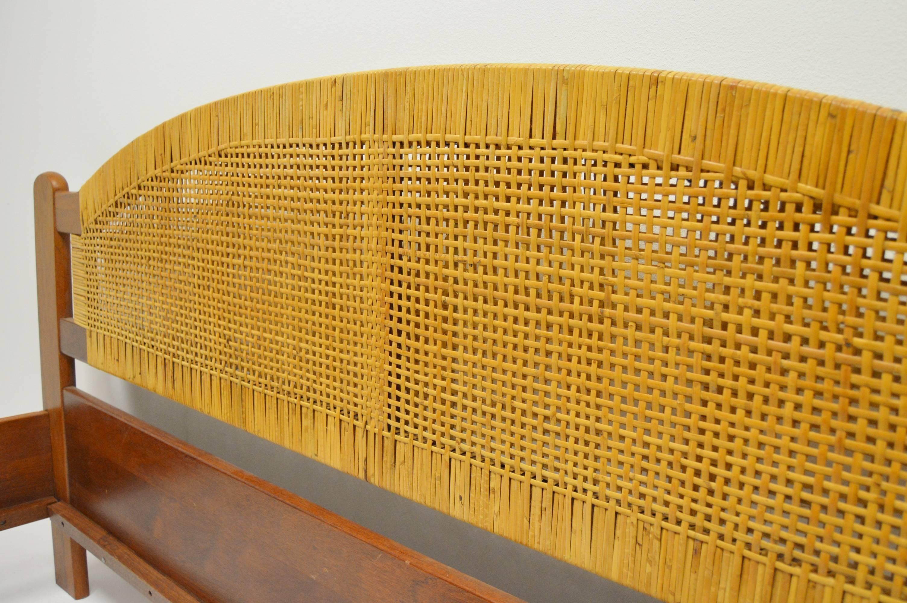 Danish Teak and Rattan Double Bedframe from circa 1960s For Sale 3
