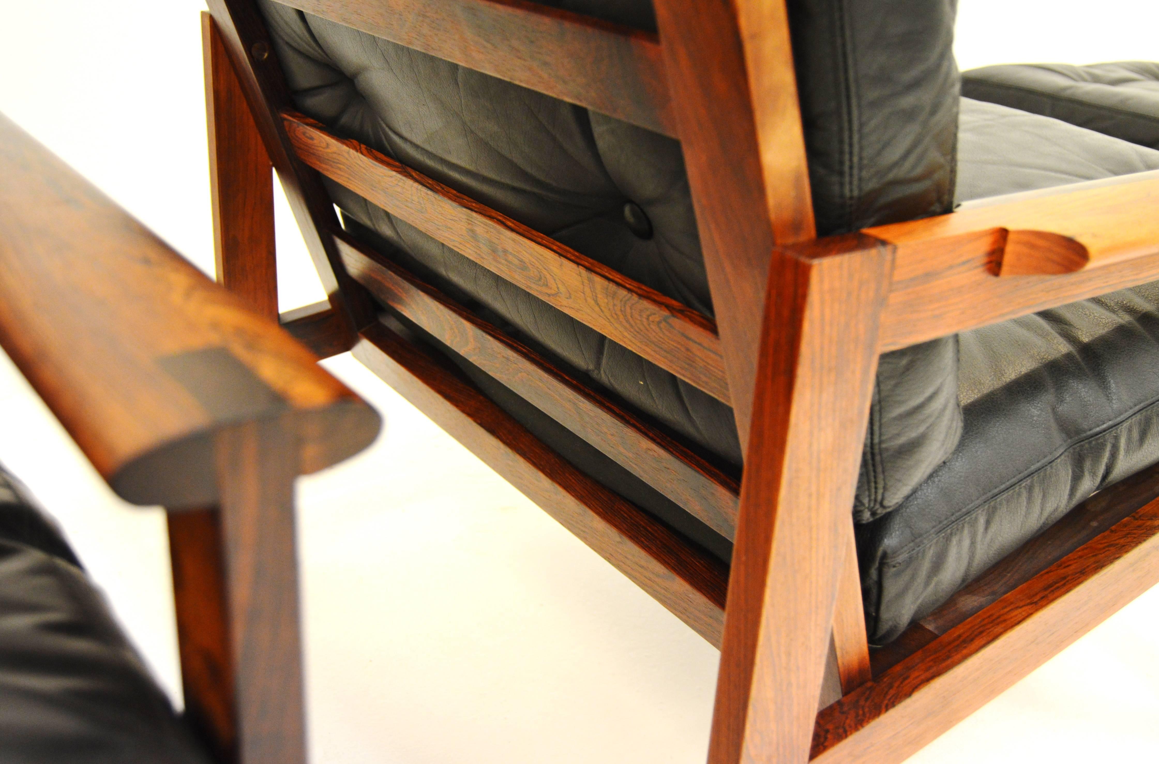 Pair of Illum Wikkelsø Capella Easy Chairs and Stool in Rosewood and Leather 2