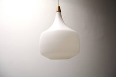 1960s Teak and Opaline Drop Shaped Ceiling Light in the Style of Luxus