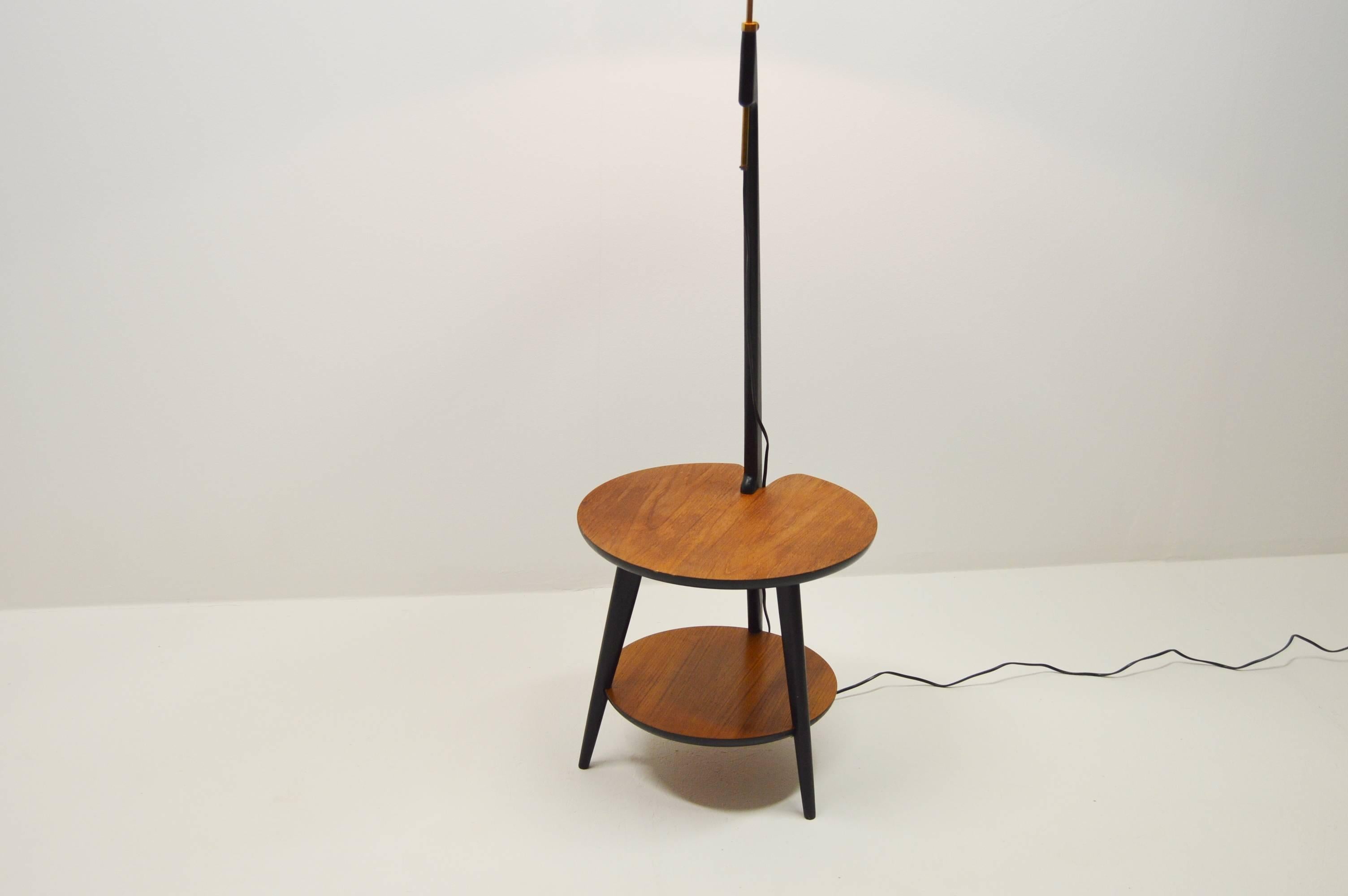 Scandinavian Modern 1960's Teak Floor Lamp with Integrated Side Table