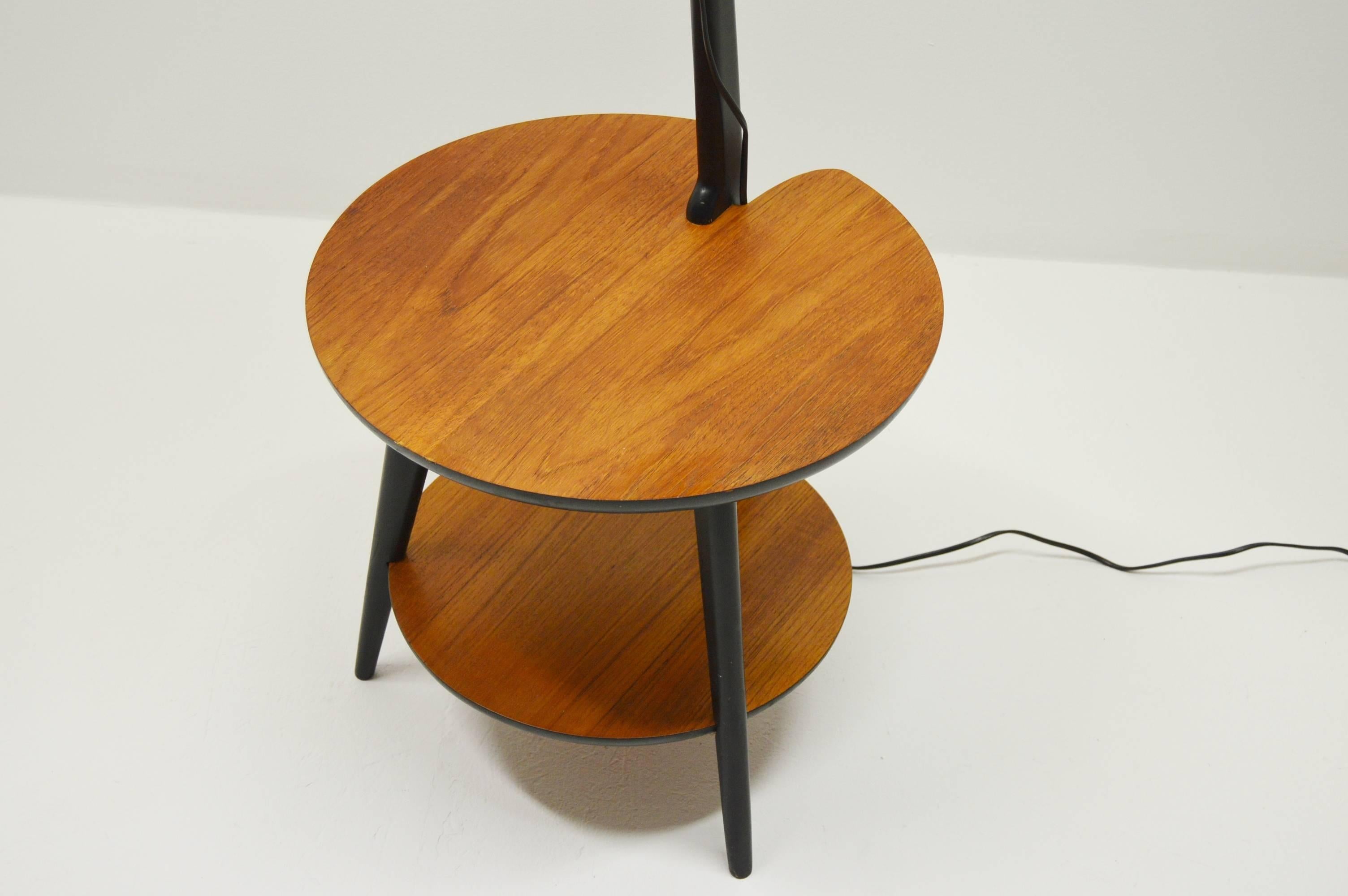 Swedish 1960's Teak Floor Lamp with Integrated Side Table