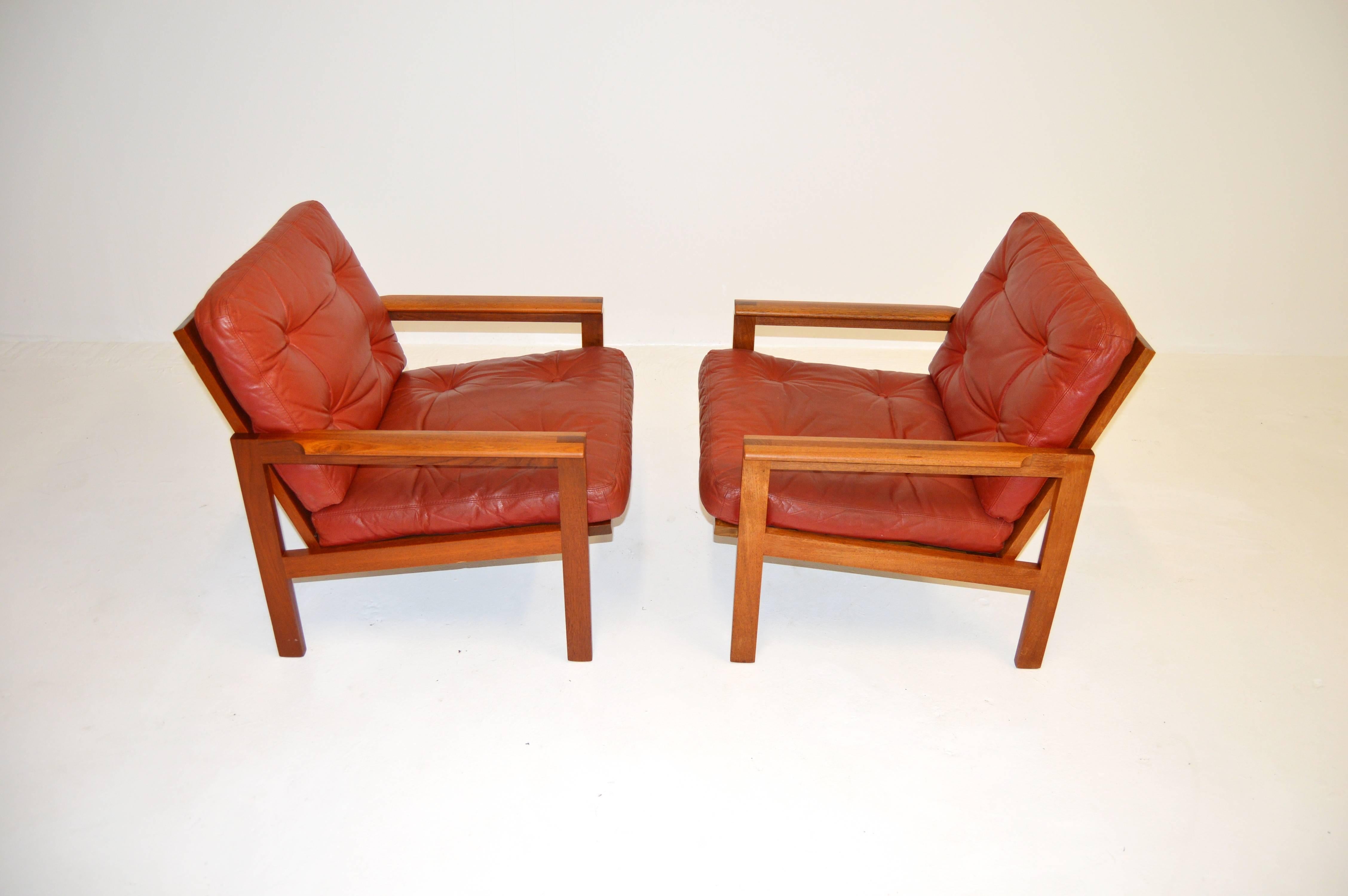 Mid-Century Modern Pair of Teak Easy Chairs from Niels Eilersen Denmark by Illum Wikkelso 
