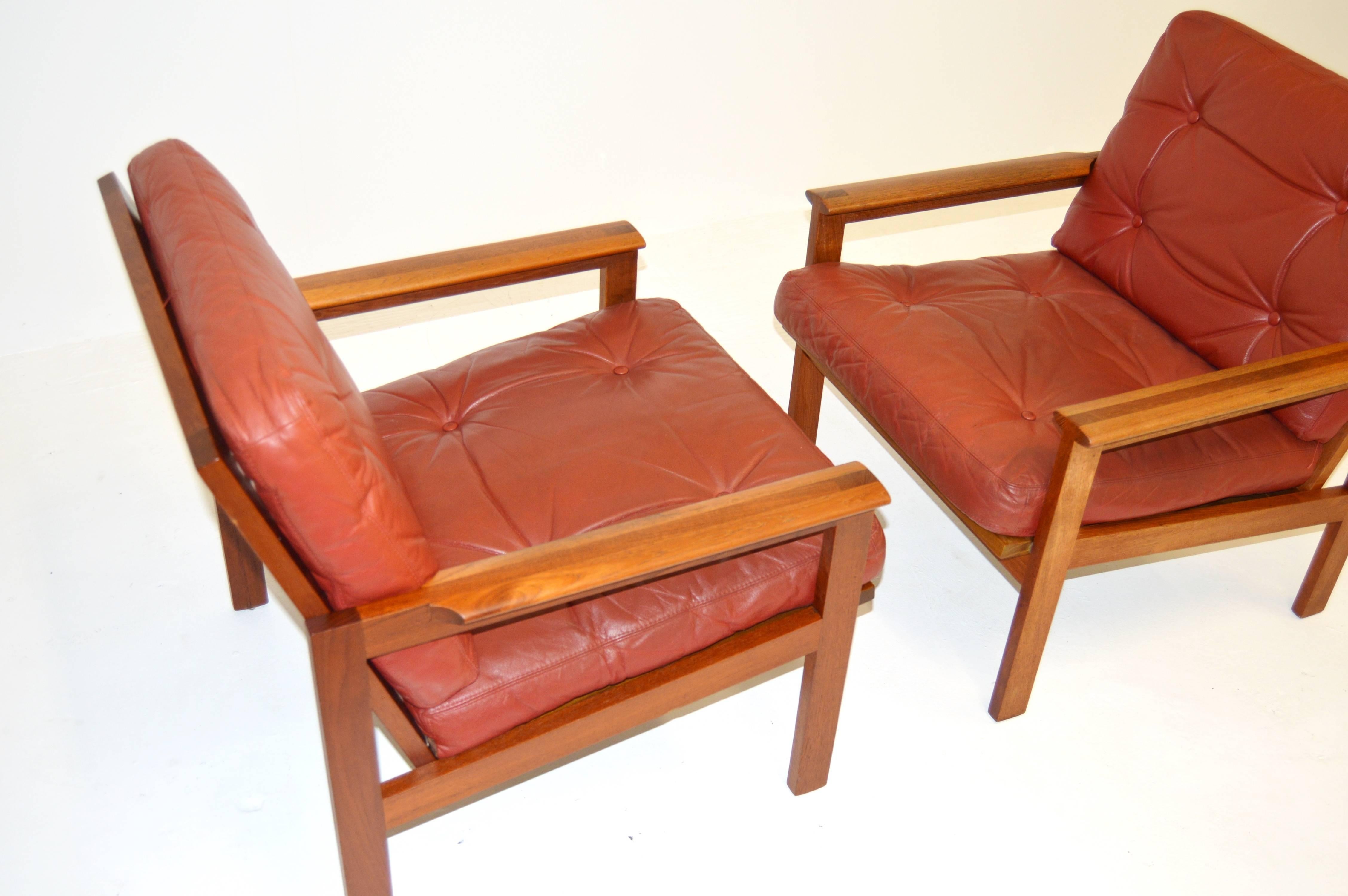 Danish Pair of Teak Easy Chairs from Niels Eilersen Denmark by Illum Wikkelso 