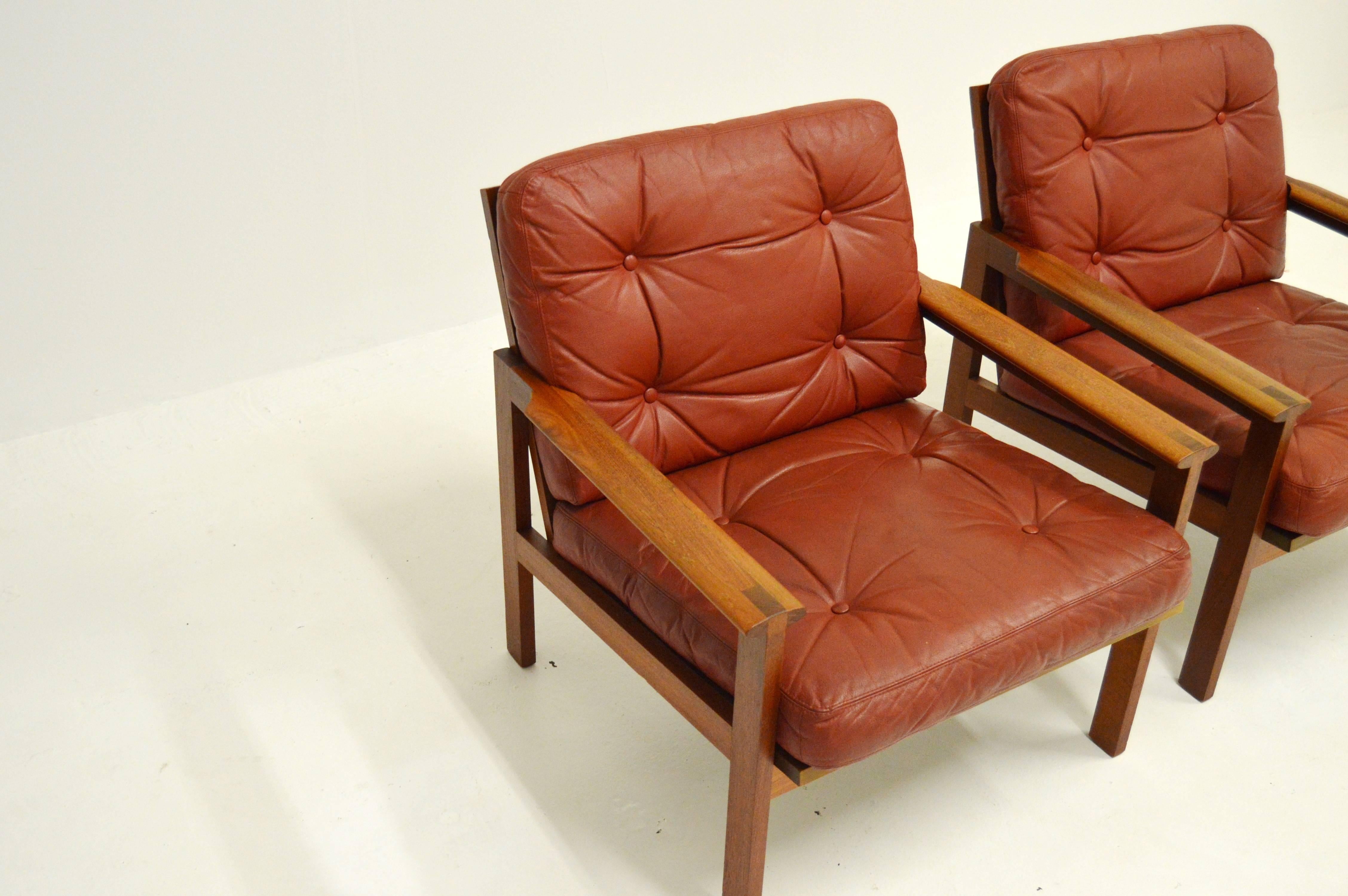 20th Century Pair of Teak Easy Chairs from Niels Eilersen Denmark by Illum Wikkelso 