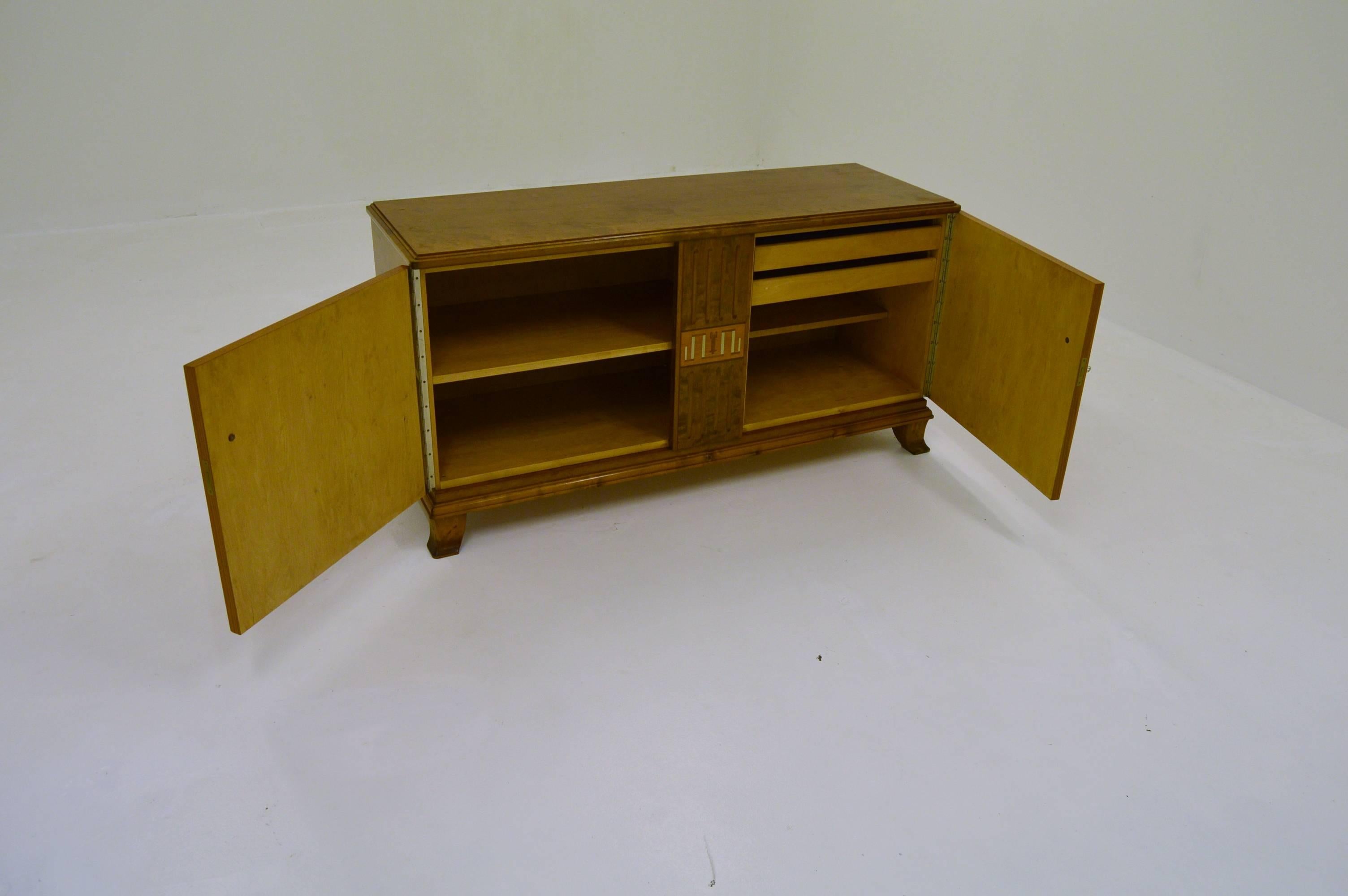1940s Sideboard in Elm and Birch with Pewter Inlay 2