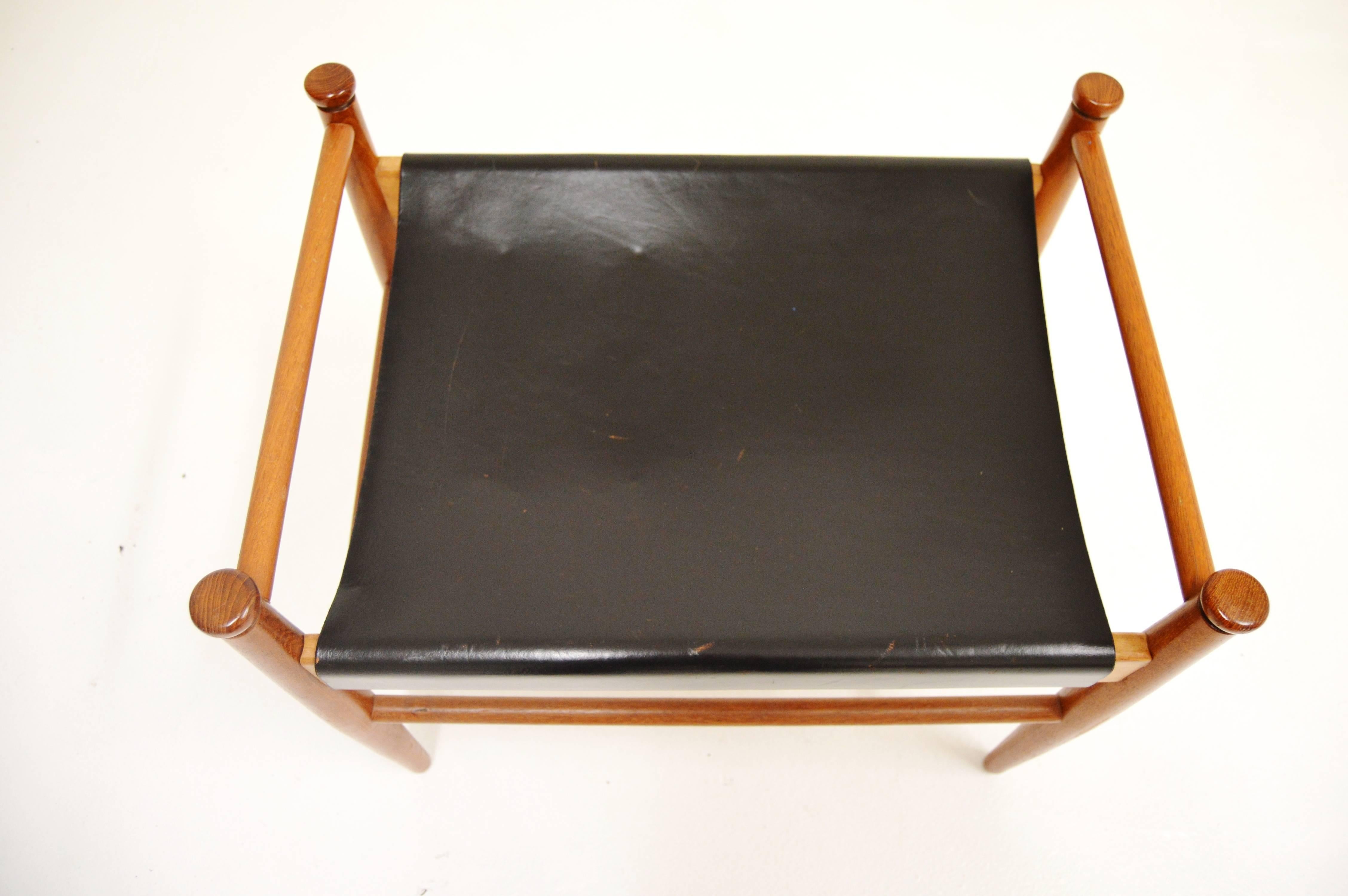 Scandinavian Designed Teak and Leather Foot Stool, circa 1960s For Sale