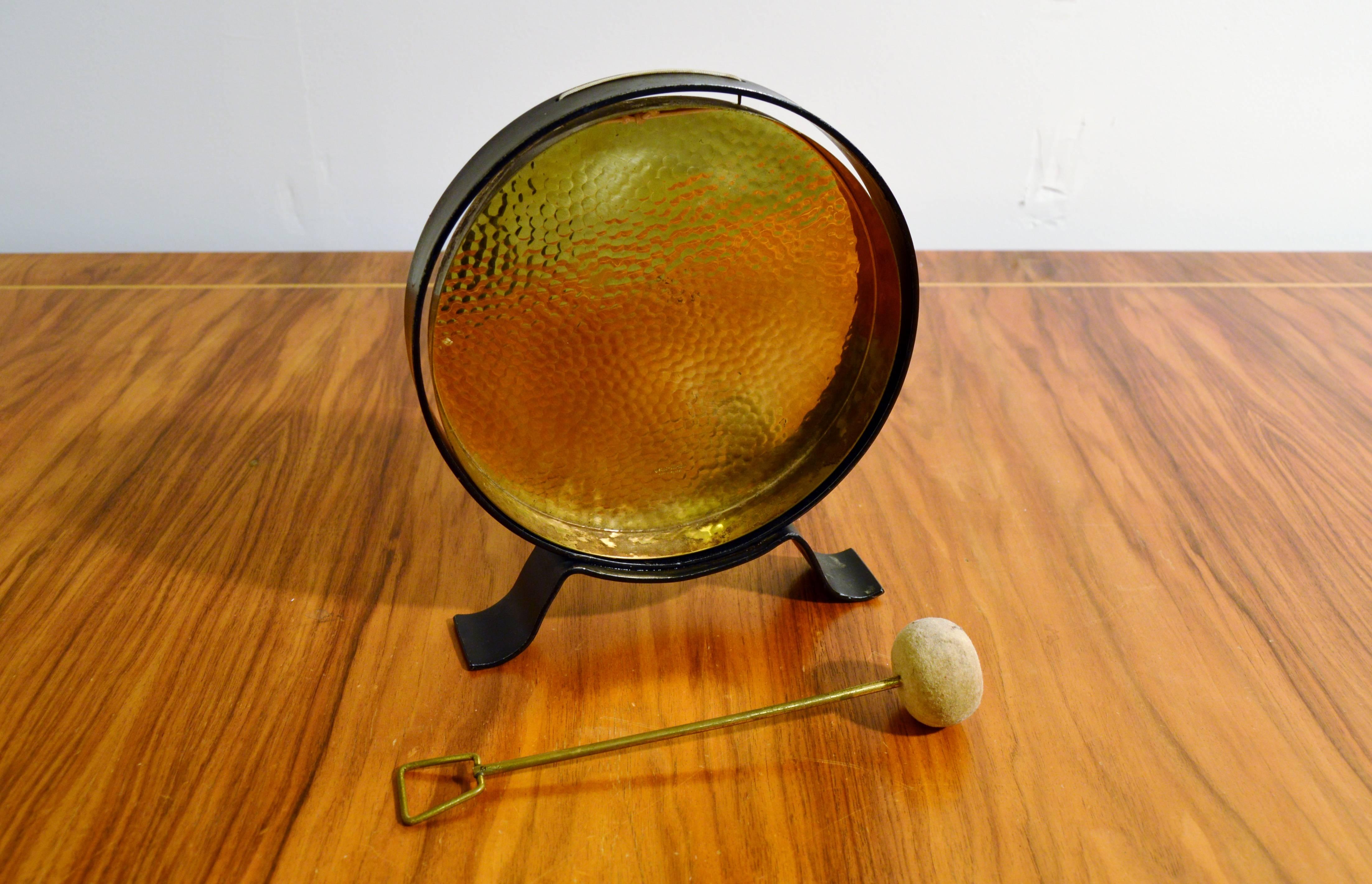 Mid-Century Modern Iron and Brass Gong by Ystad Metall