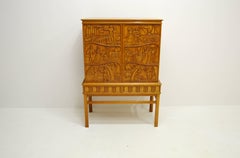 Carved Bar Cabinet with Mirror by Eugen Höglund Vetlanda
