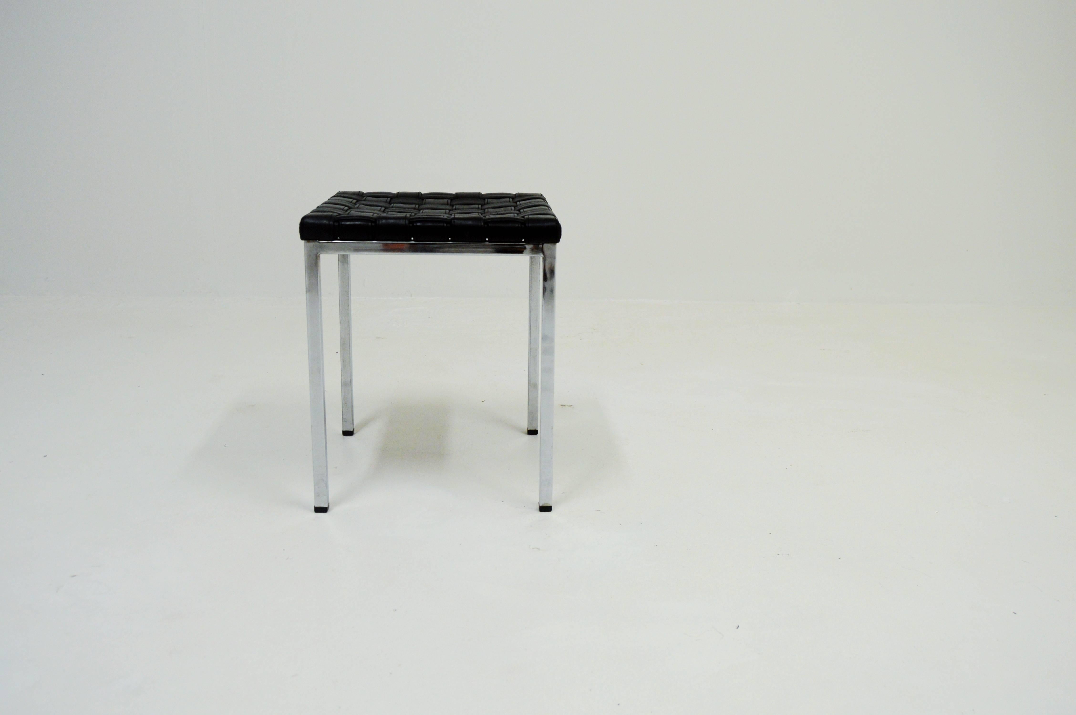 Rare chrome and braided black leather foot stool.
Produced by Asko, Finland in the 1960s.