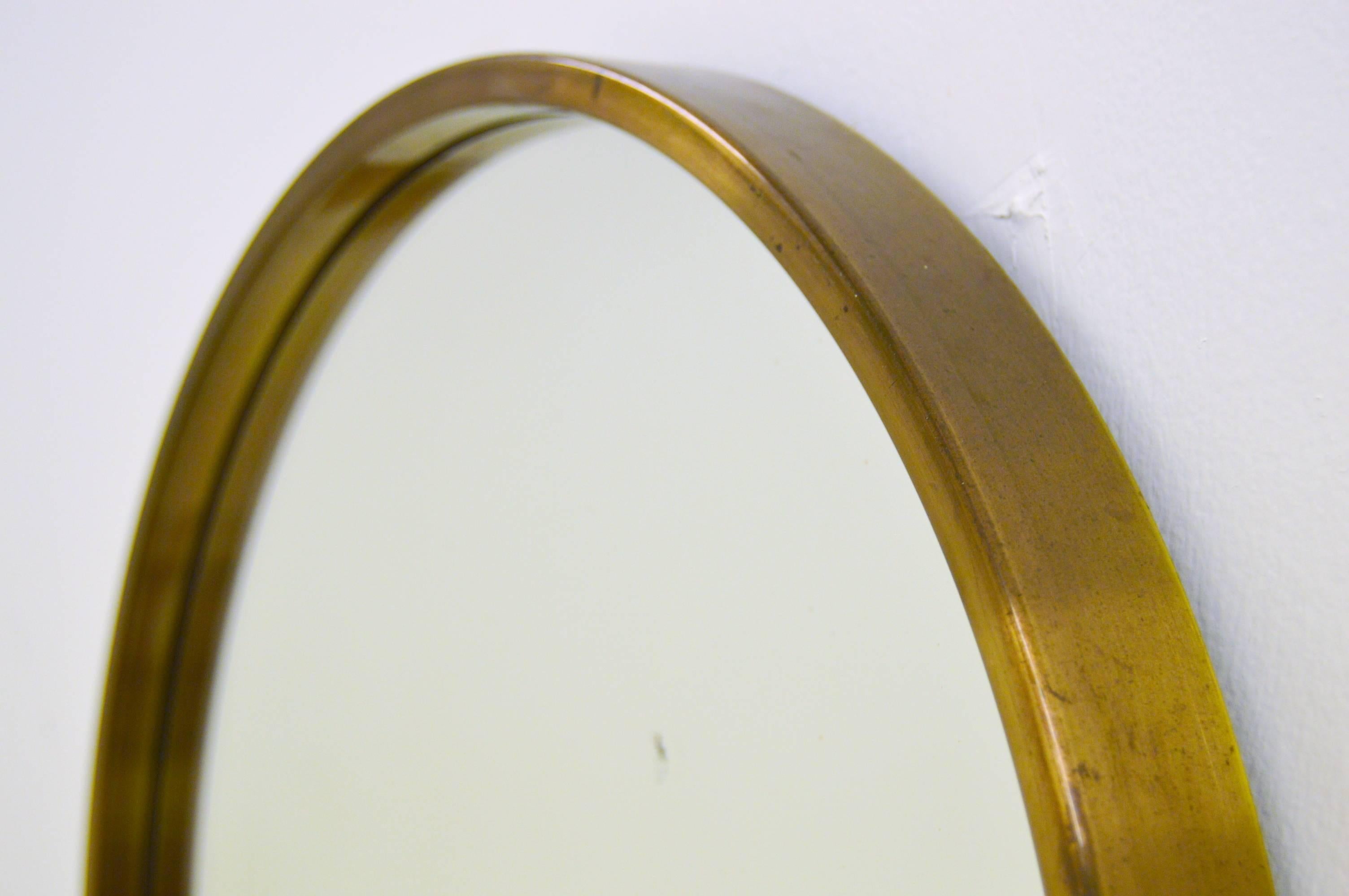 Scandinavian Modern Brass Mirror by Glasmäster in Markaryd Sweden
