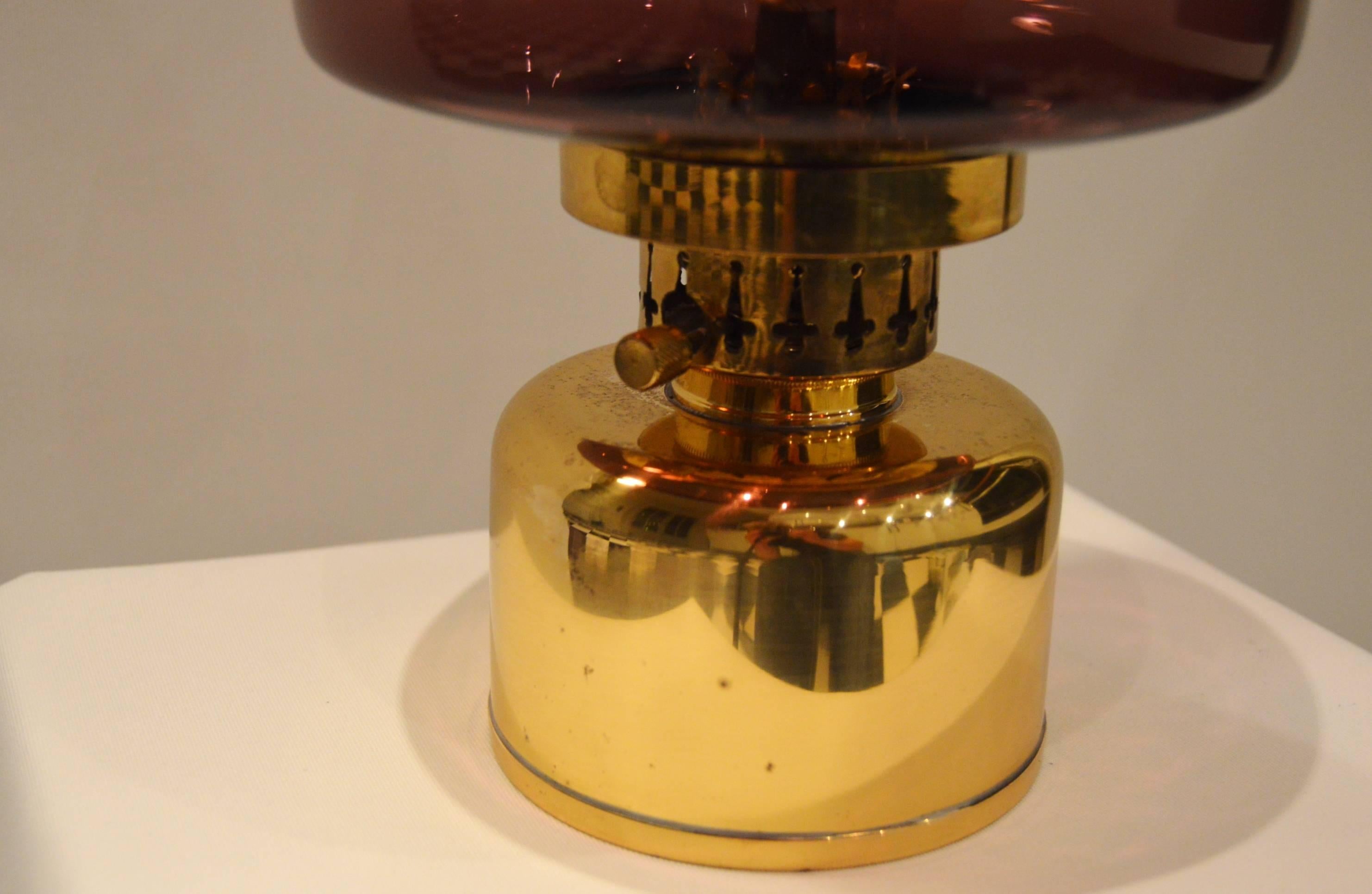 Mid-Century Modern Purple Glass Kerosene /Oil Lamp in Brass Hans-Agne Jakobsson