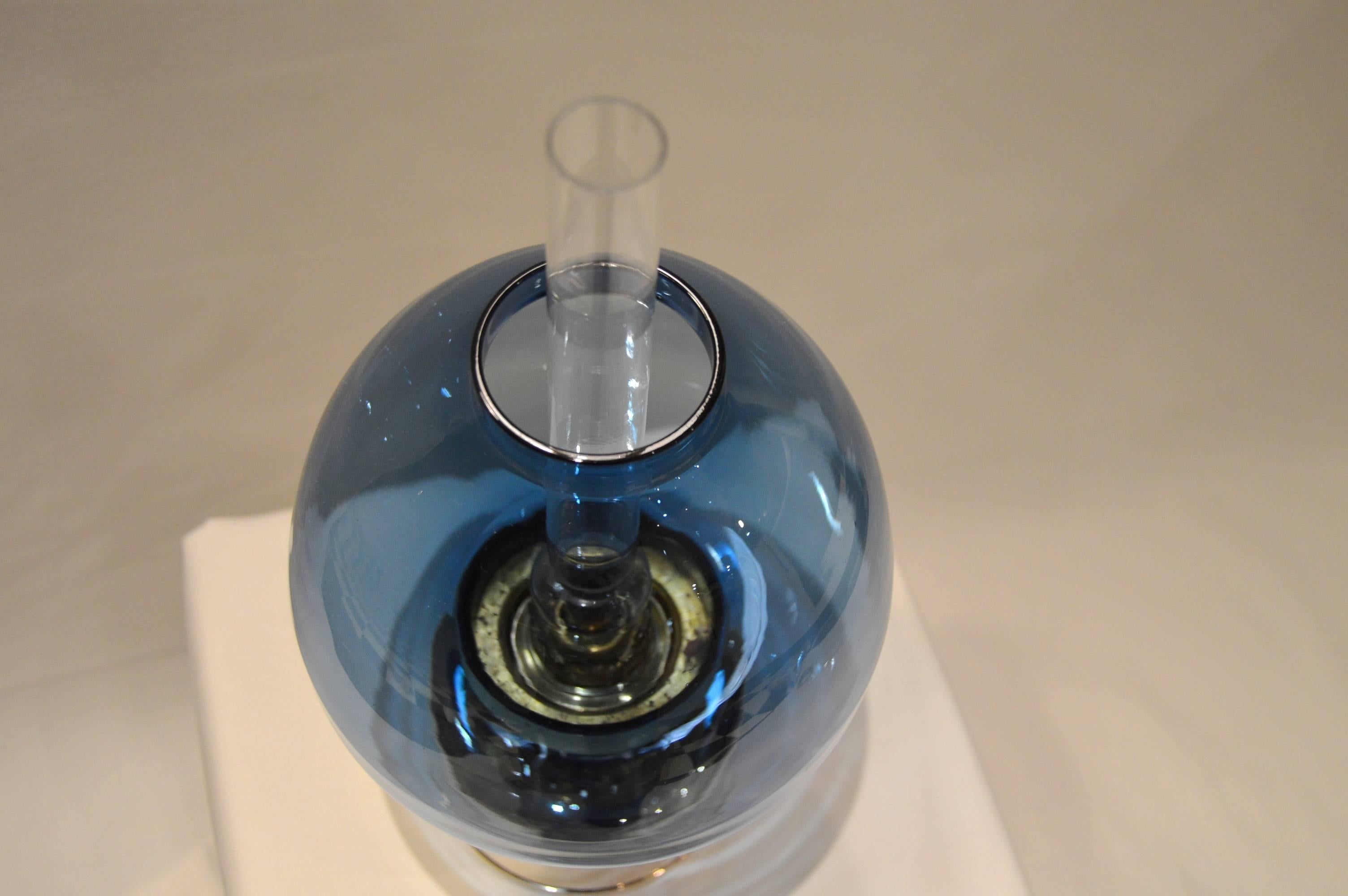 20th Century Blue Glass Kerosene /Oil Lamp in Brass Hans-Agne Jakobsson