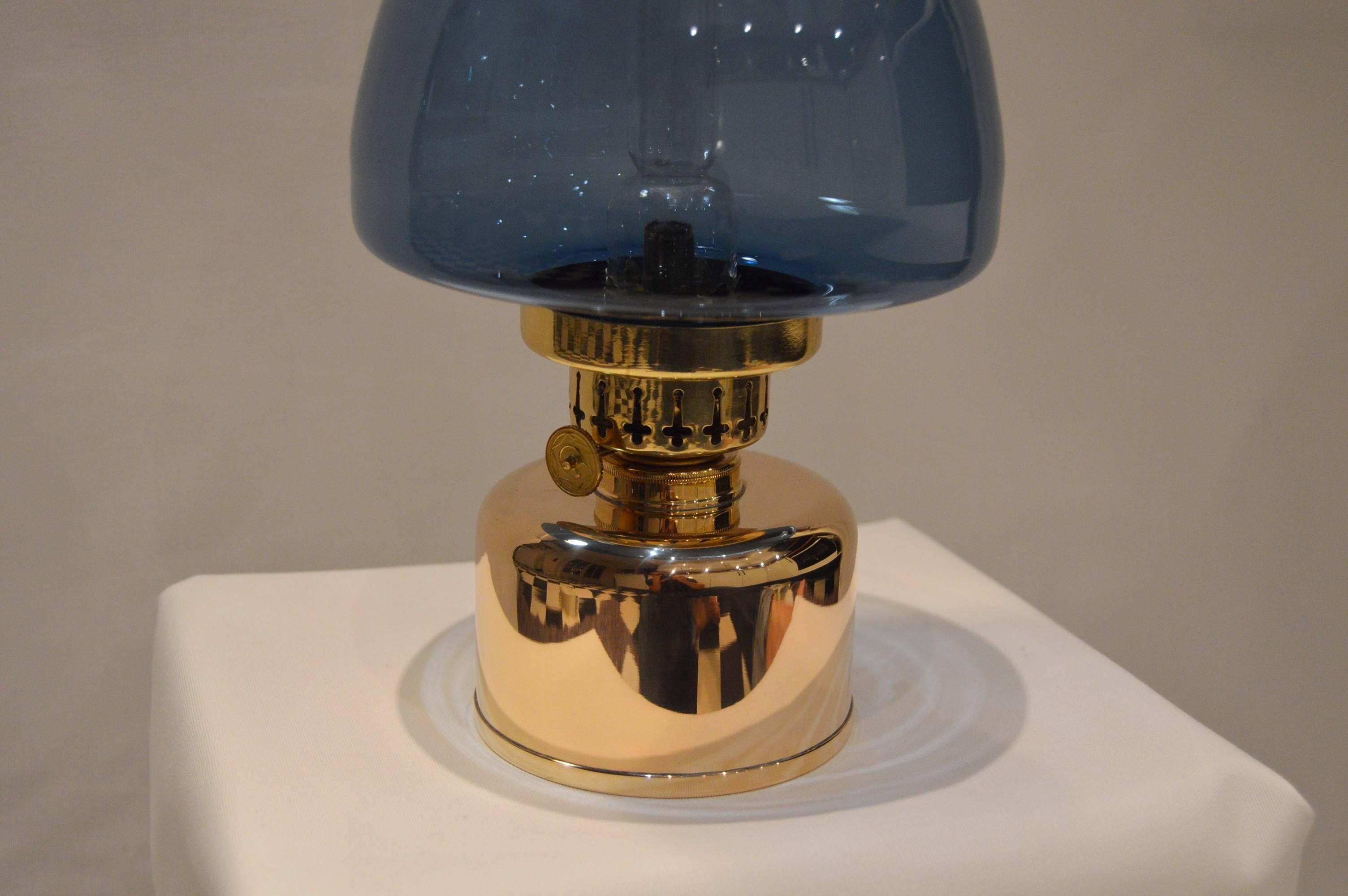 Mid-Century Modern Blue Glass Kerosene /Oil Lamp in Brass Hans-Agne Jakobsson