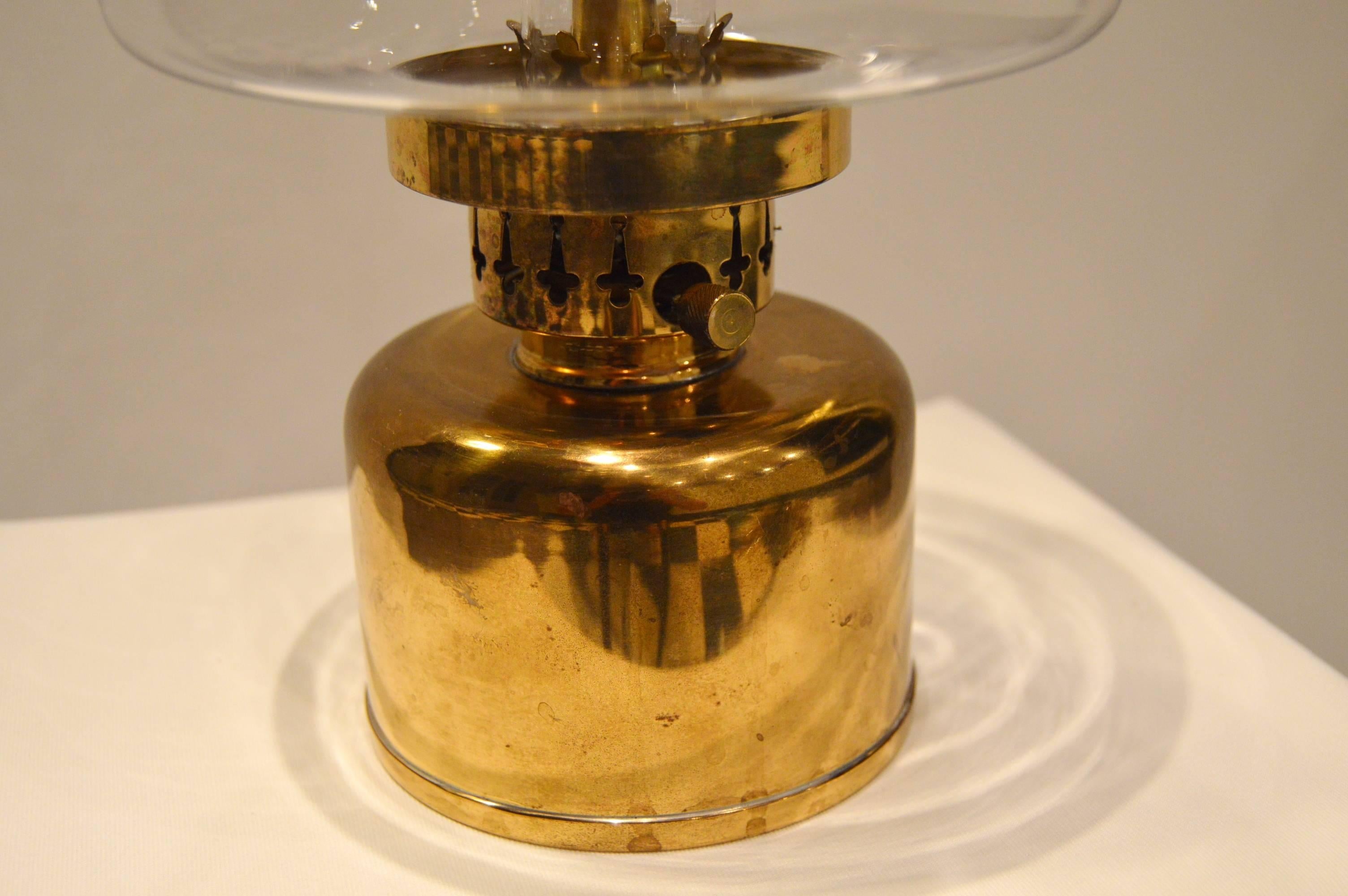 Mid-Century Modern Brass and Glass Kerosene /Oil Lamp by Hans-Agne Jakobsson For Sale