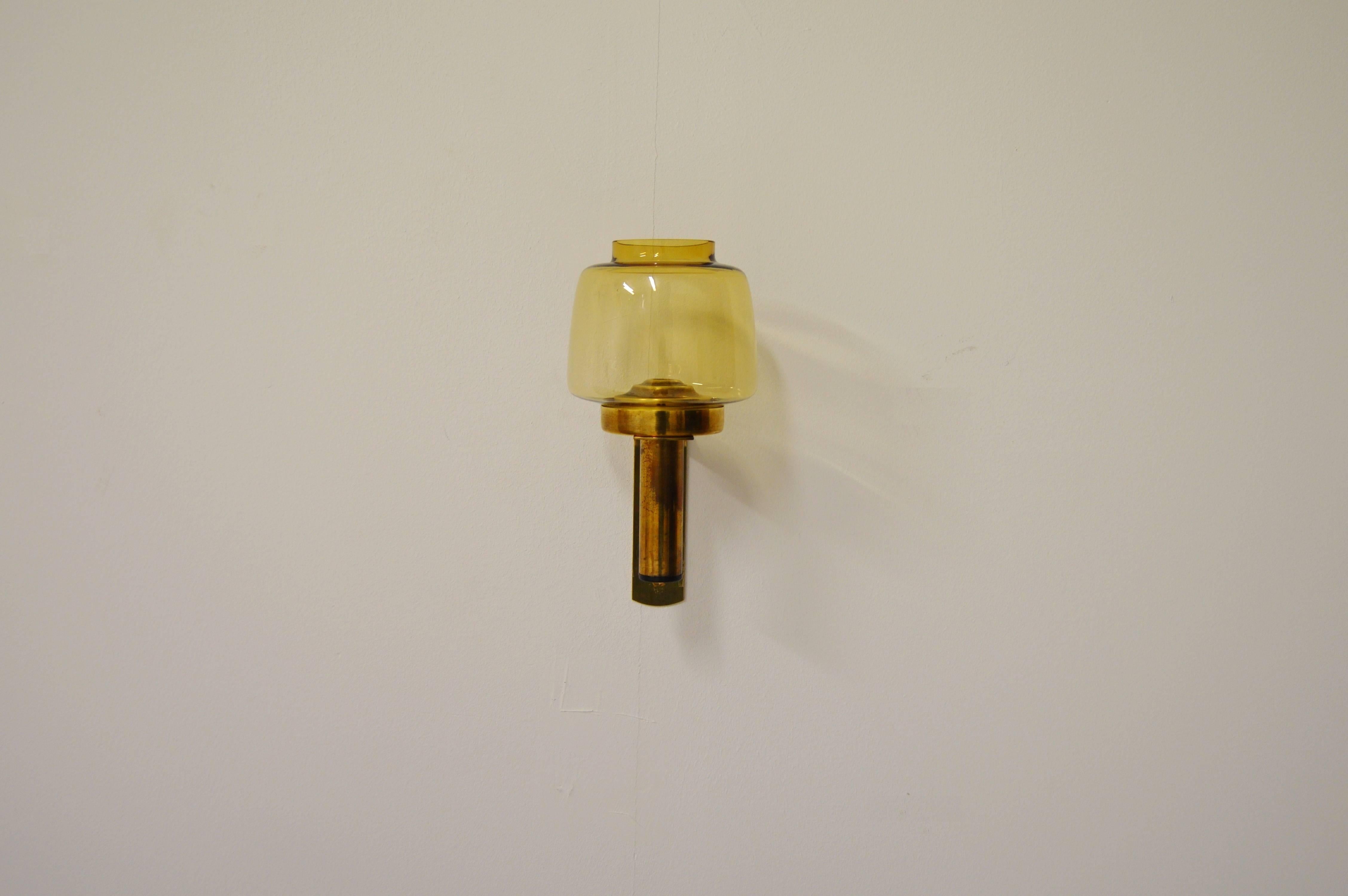 Swedish L184 Wall-Mounted Brass and Glass Candleholder by Hans-Agne Jakobsson For Sale