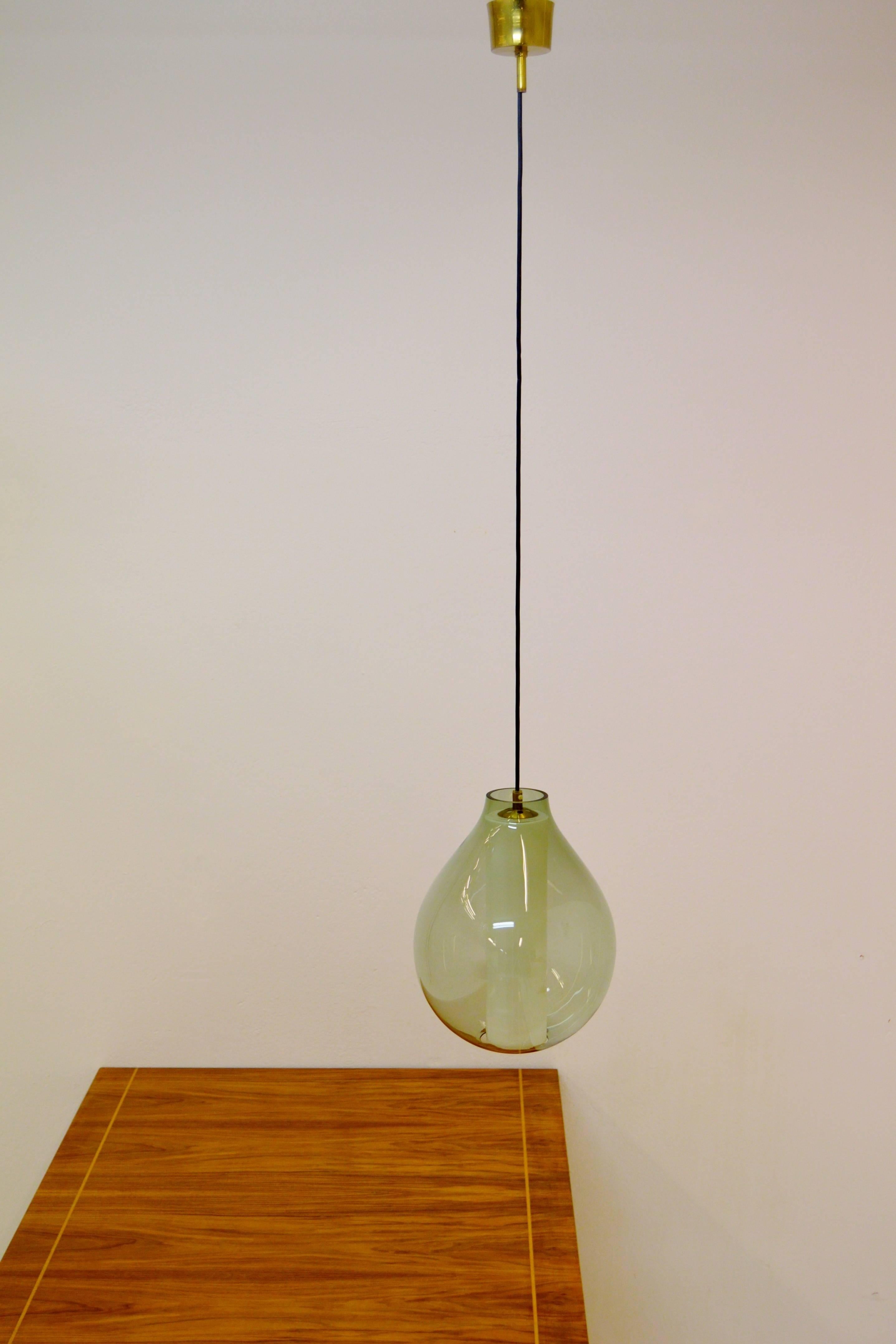 Swedish Large Drop Pendant in Handblown Glass from Orrefors, circa 1950 For Sale