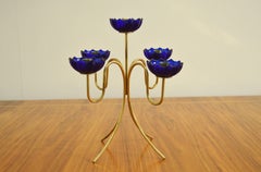 Candelabra with Blue Glass by Gunnar Ander for Ystad-Metall