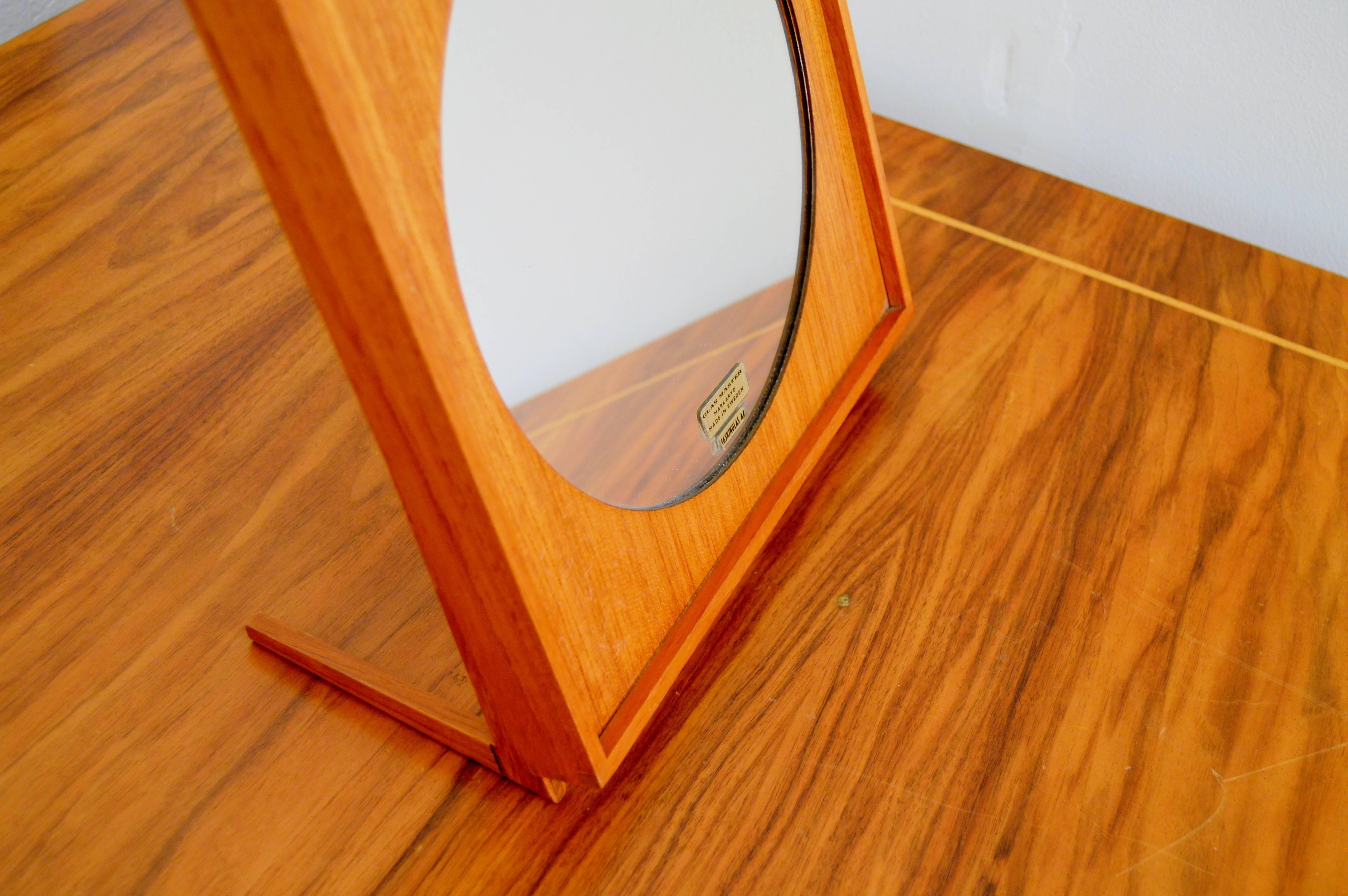 Mid-Century Modern 1950s Teak Table Mirror from Glasmäster Markaryd For Sale