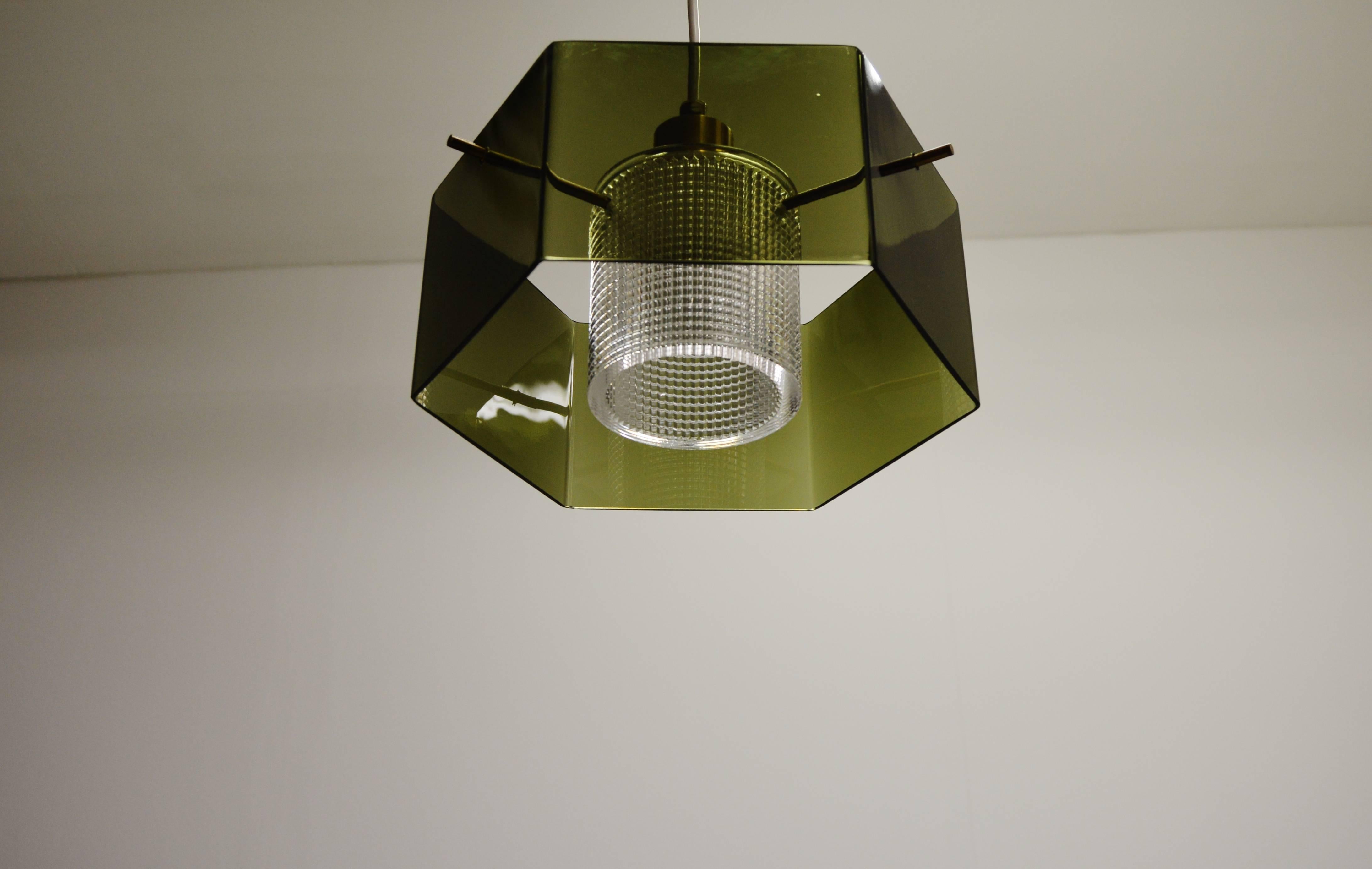 Scandinavian Modern Orrefors Carl Fagerlund Ceiling Light with Handblown Green Glass For Sale