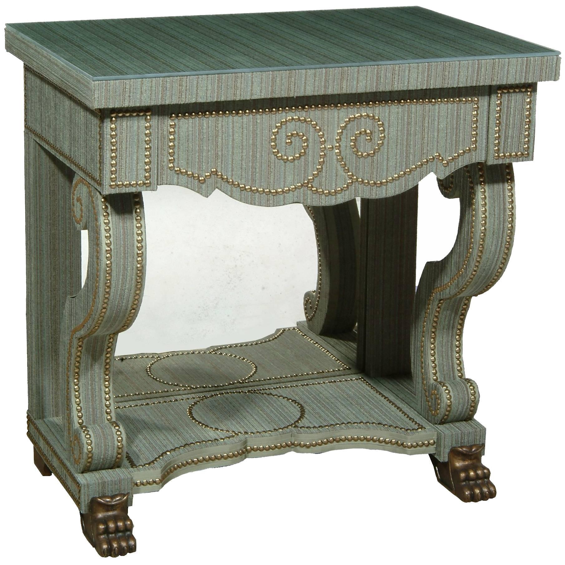 Maximus Bedside Table with Fabric and Glass Top For Sale