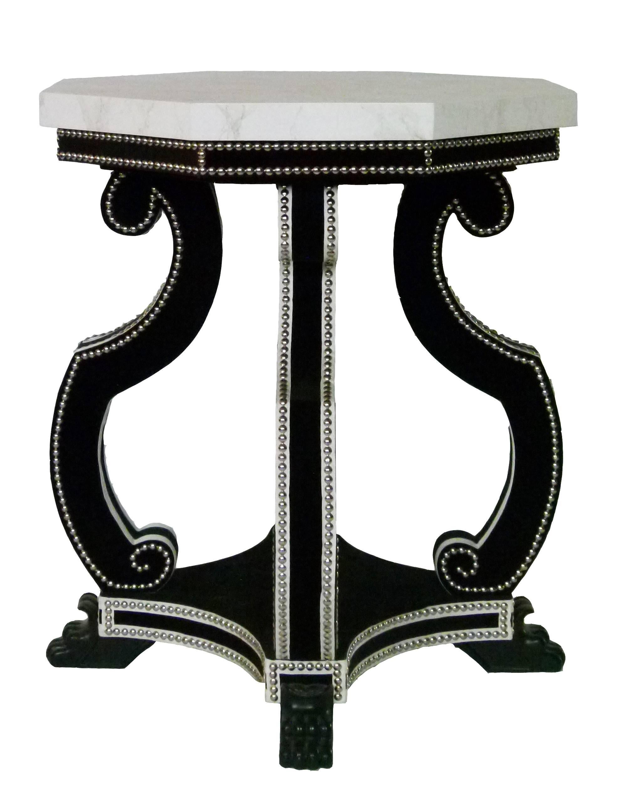Rococo Hadrian Octagonal Table in Studded Velvet For Sale
