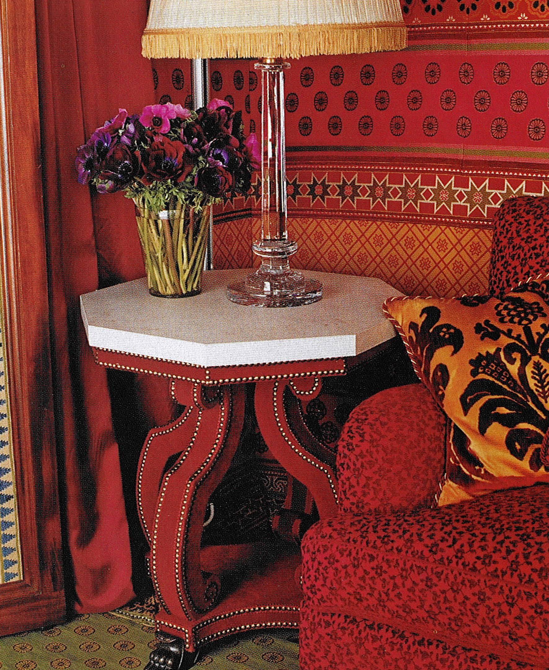 British Hadrian Octagonal Table in Studded Velvet For Sale