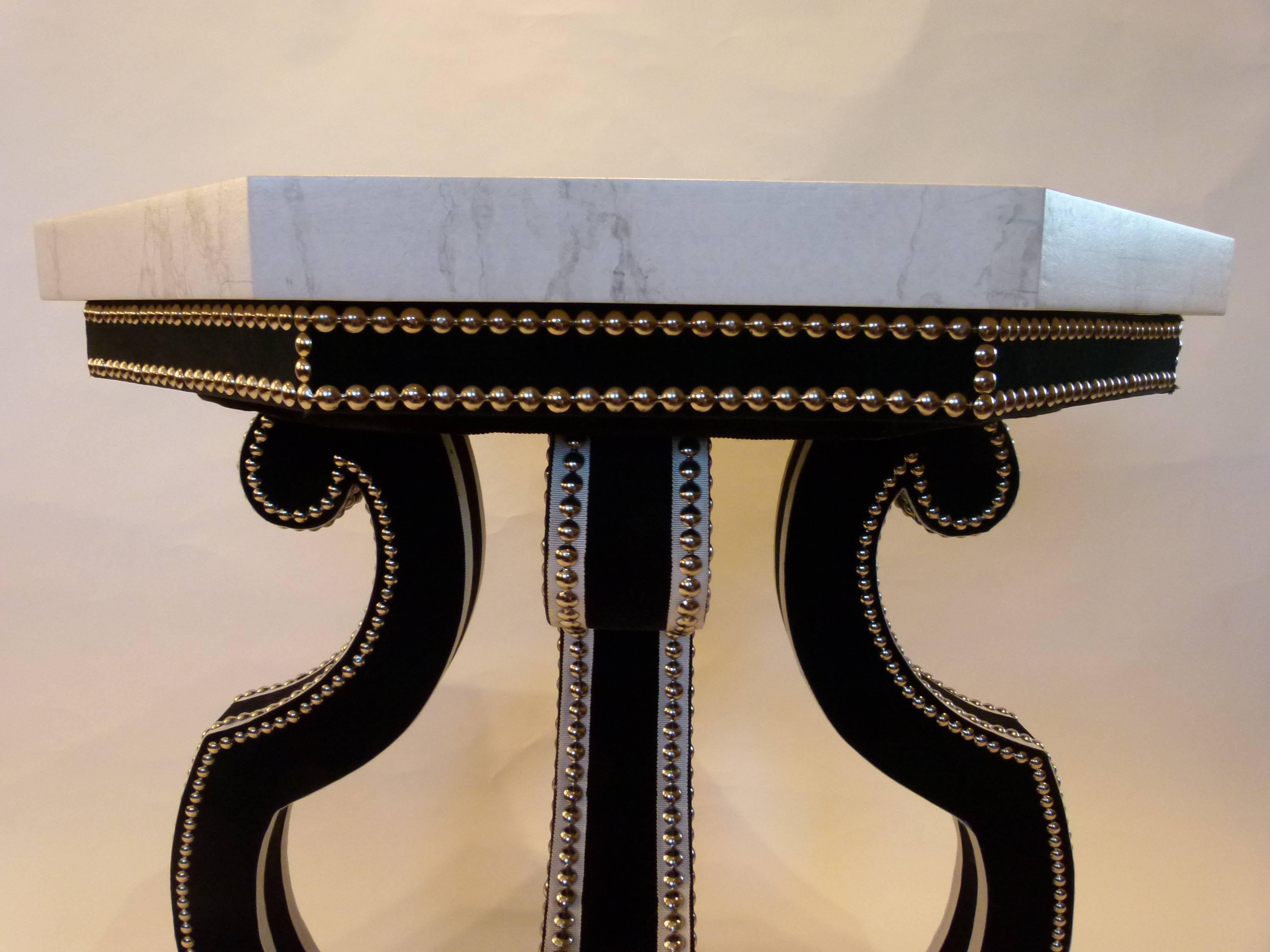 Hadrian Octagonal Table in Studded Velvet In Excellent Condition For Sale In London, GB