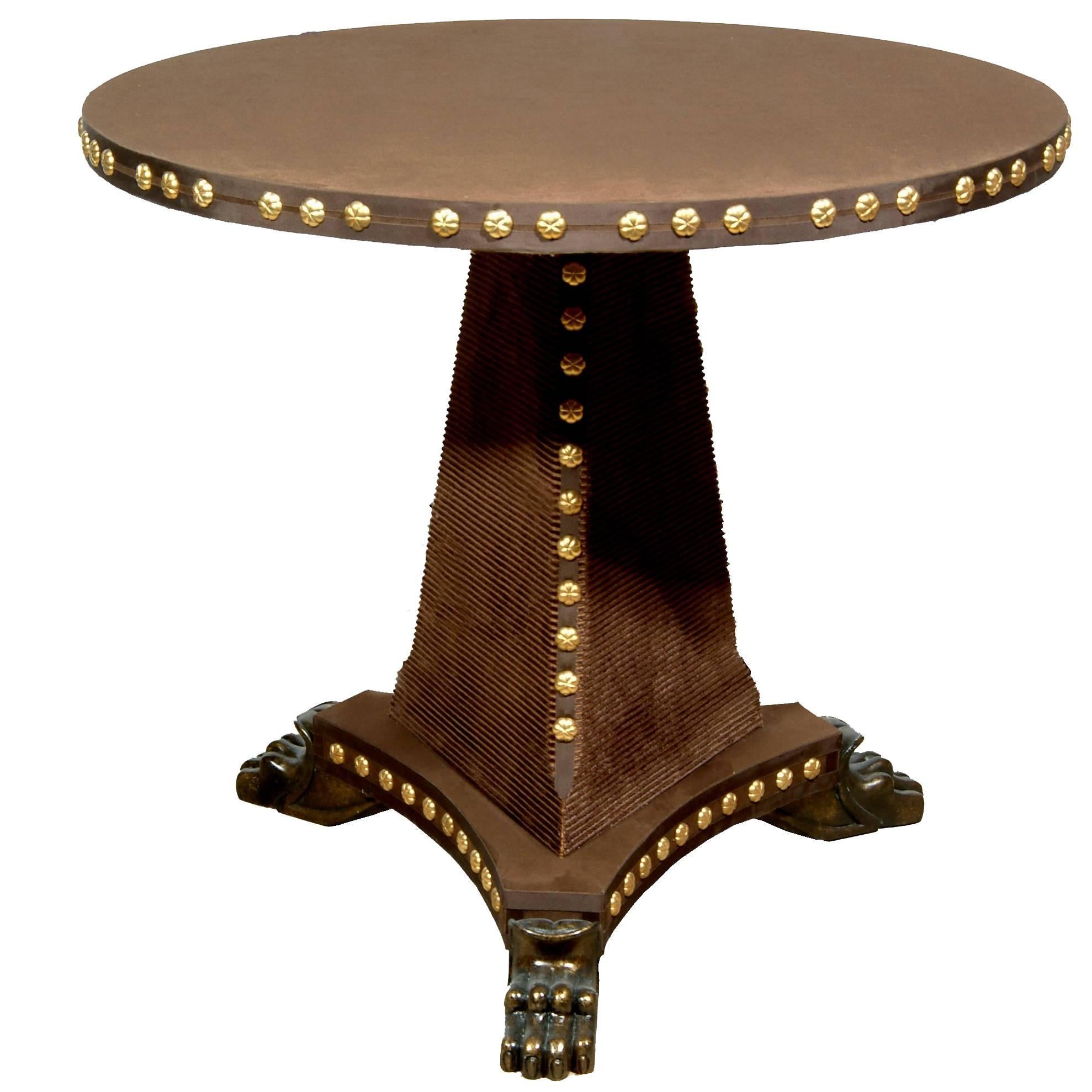 Tiberius Velvet Covered Pedestal Table with Velvet Base For Sale