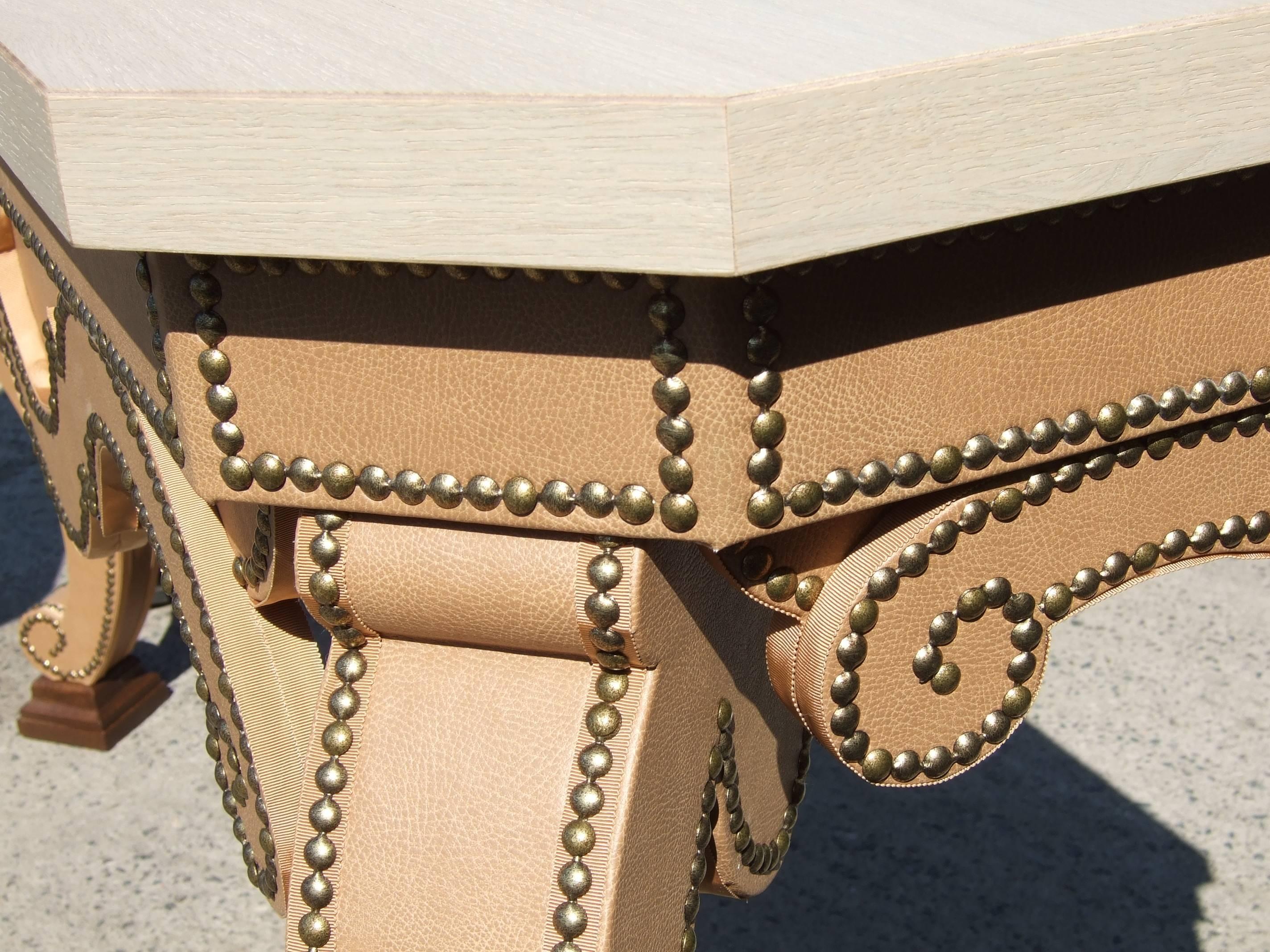 Rococo Augustus Console Table in Red Velvet and Limestone Top For Sale