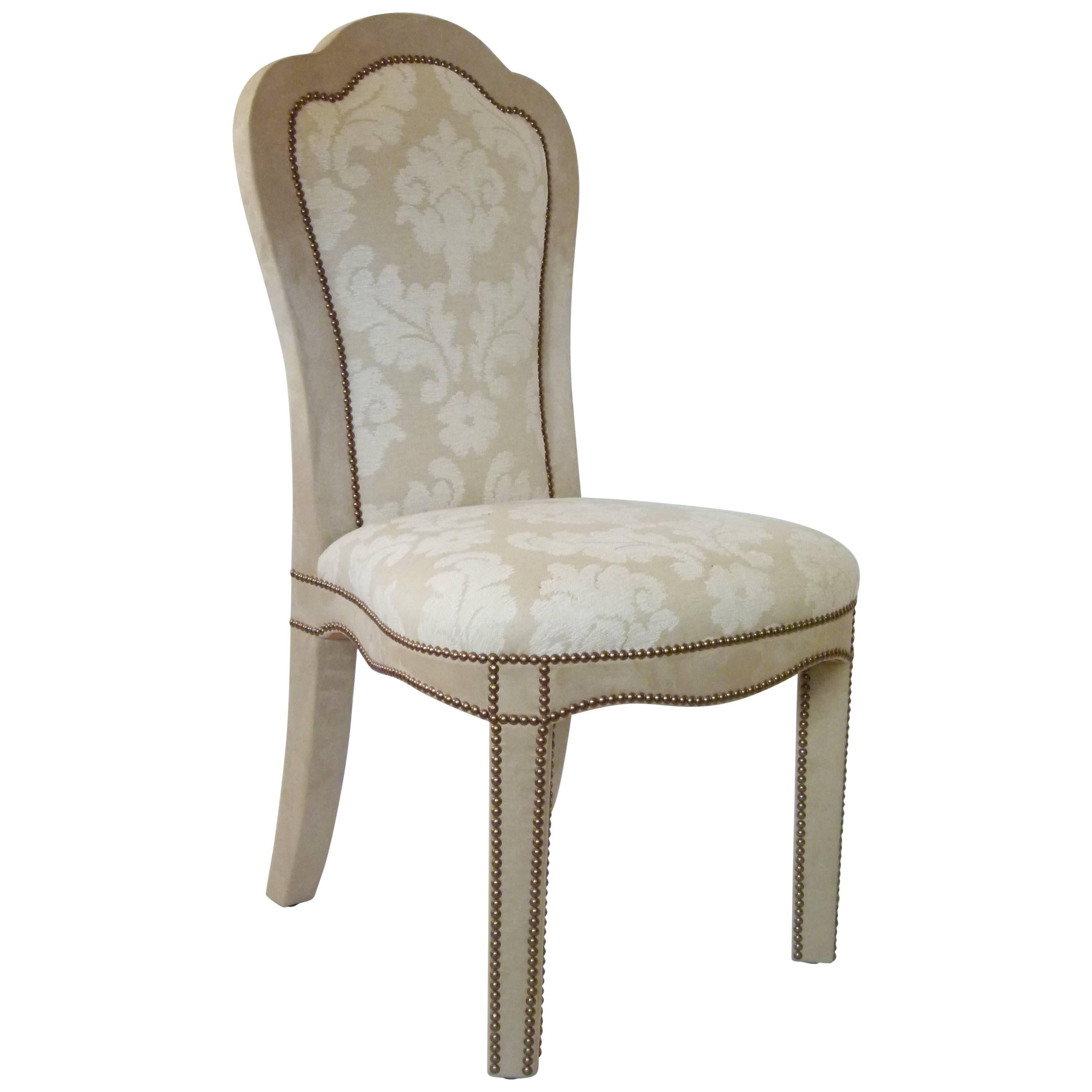 Titus Dining Chair in Brass Studded Velvet For Sale